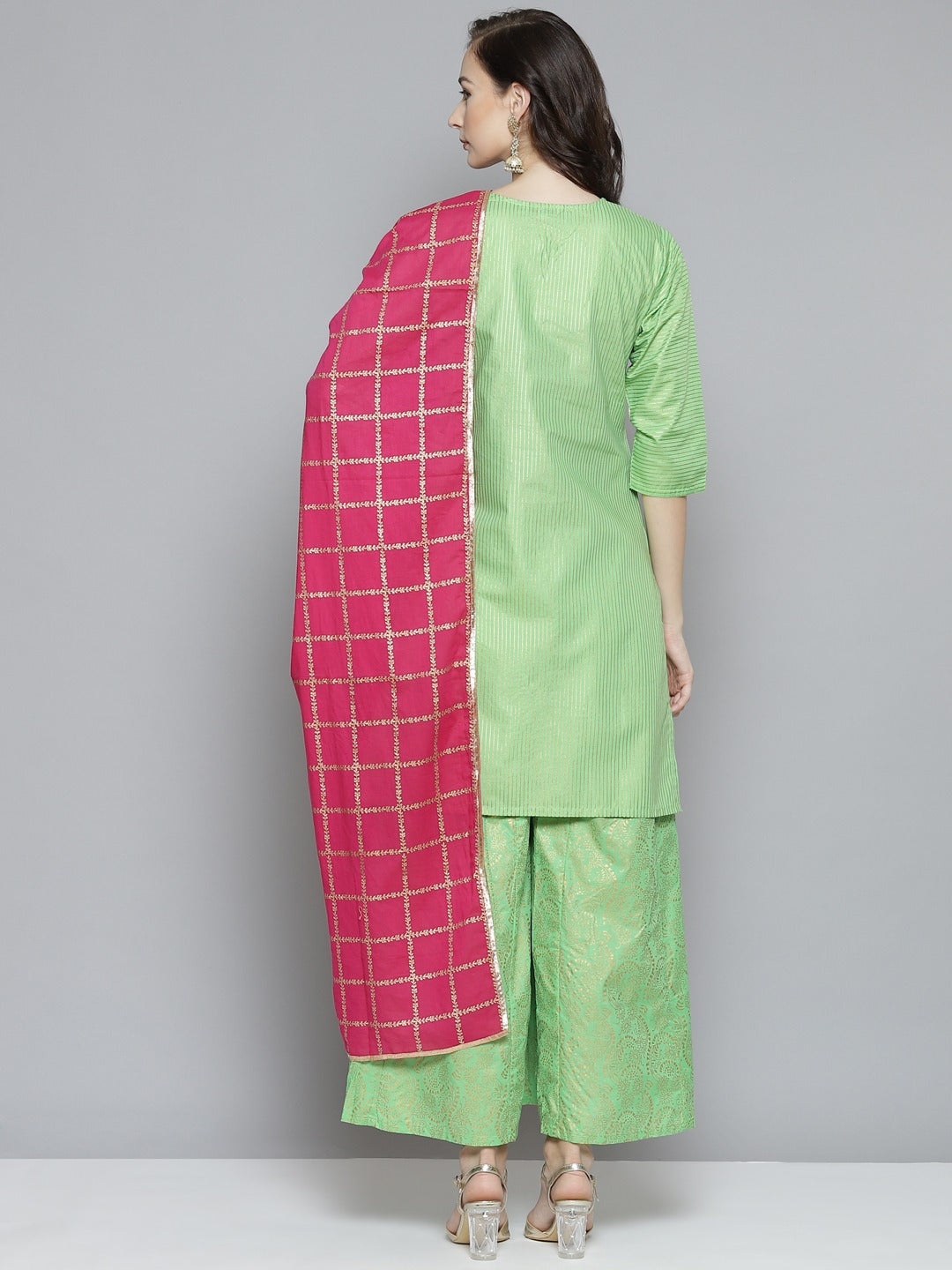 Bhama Couture Women Green Printed Regular Kurta with Palazzos & With Dupatta