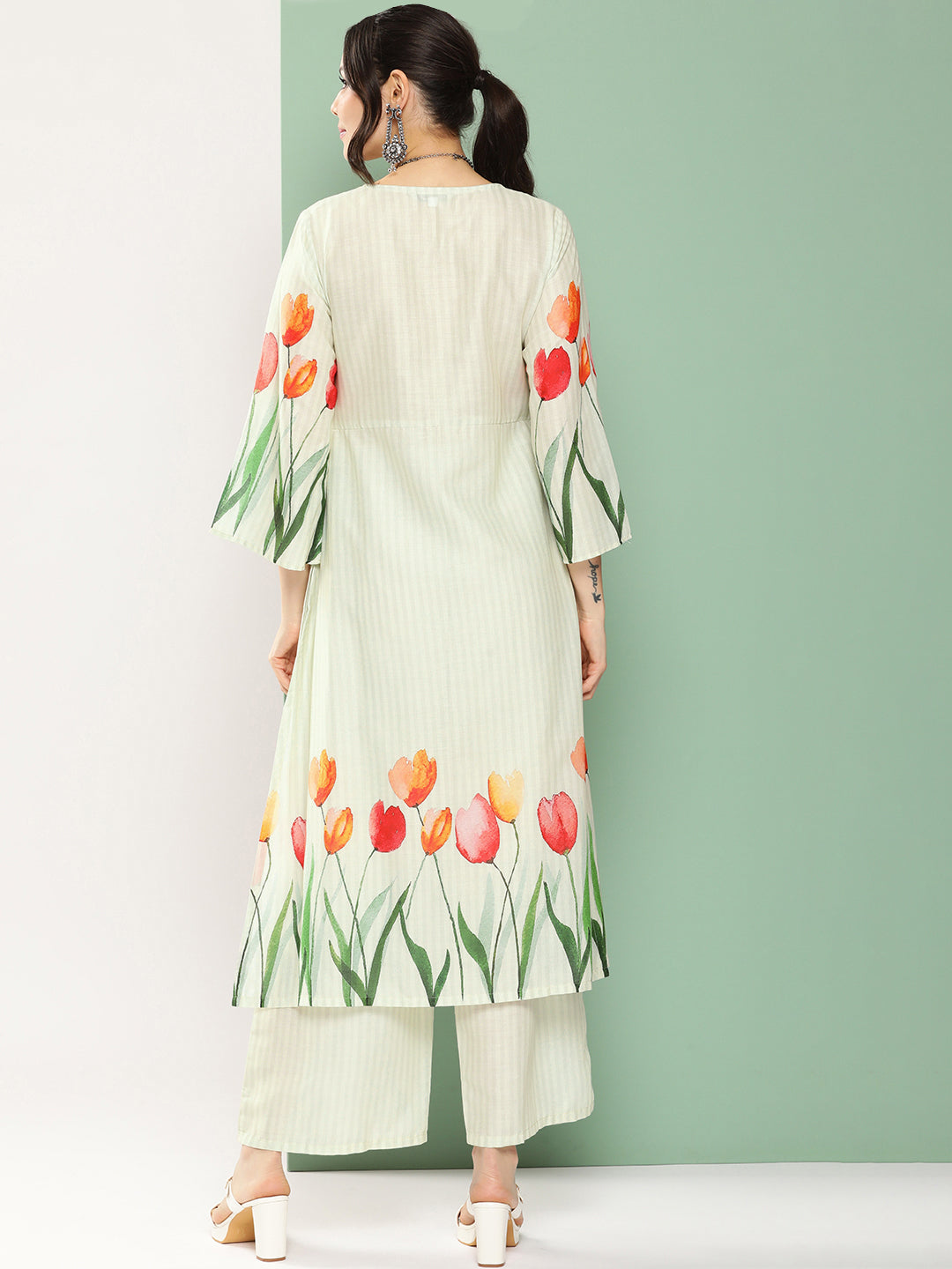 Blue Tulip Print Kurta With Palazzos