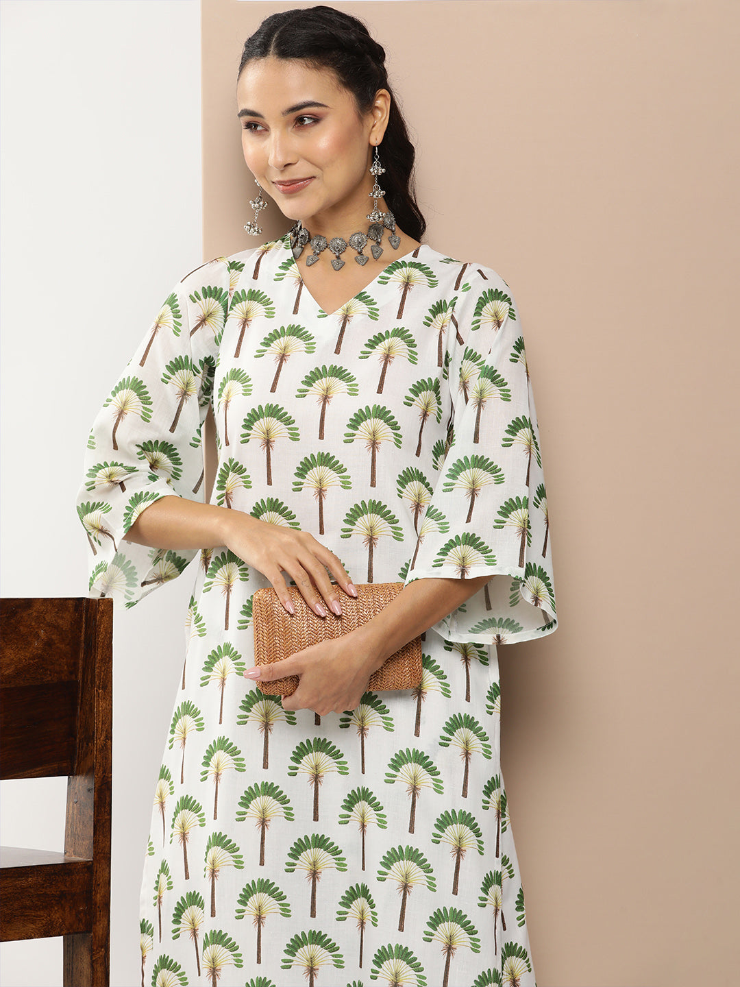 Bhama Couture Off White Floral Print Kurta With Off White Floral Print Palazzo.
