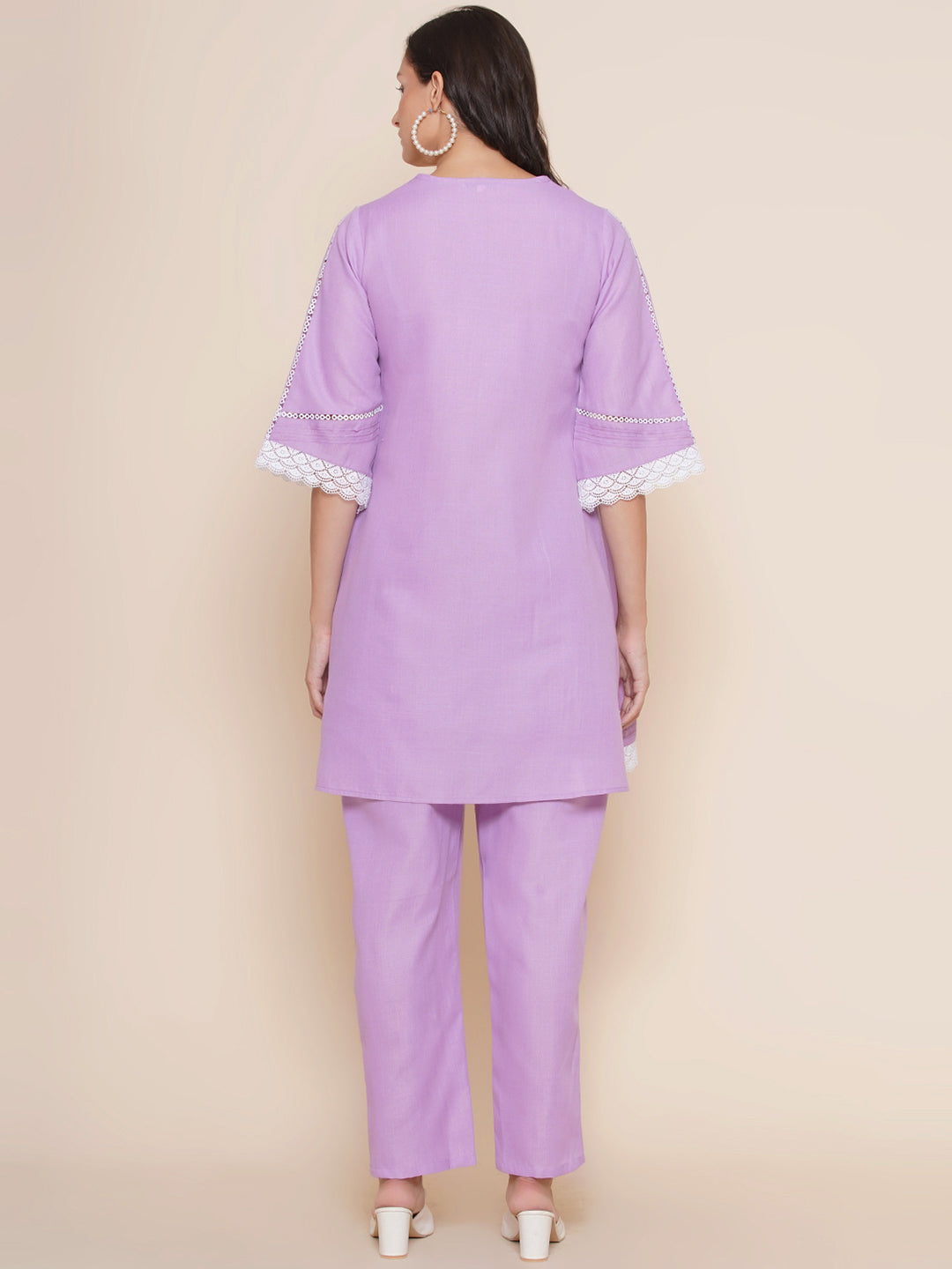 Purple lace work Solid kurta with Palazzos