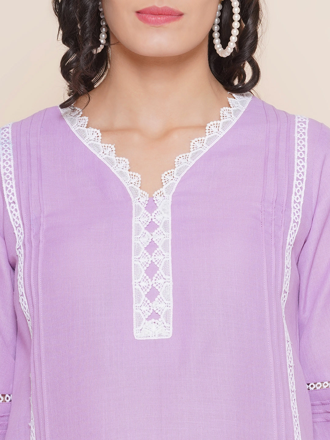 Purple lace work Solid kurta with Palazzos