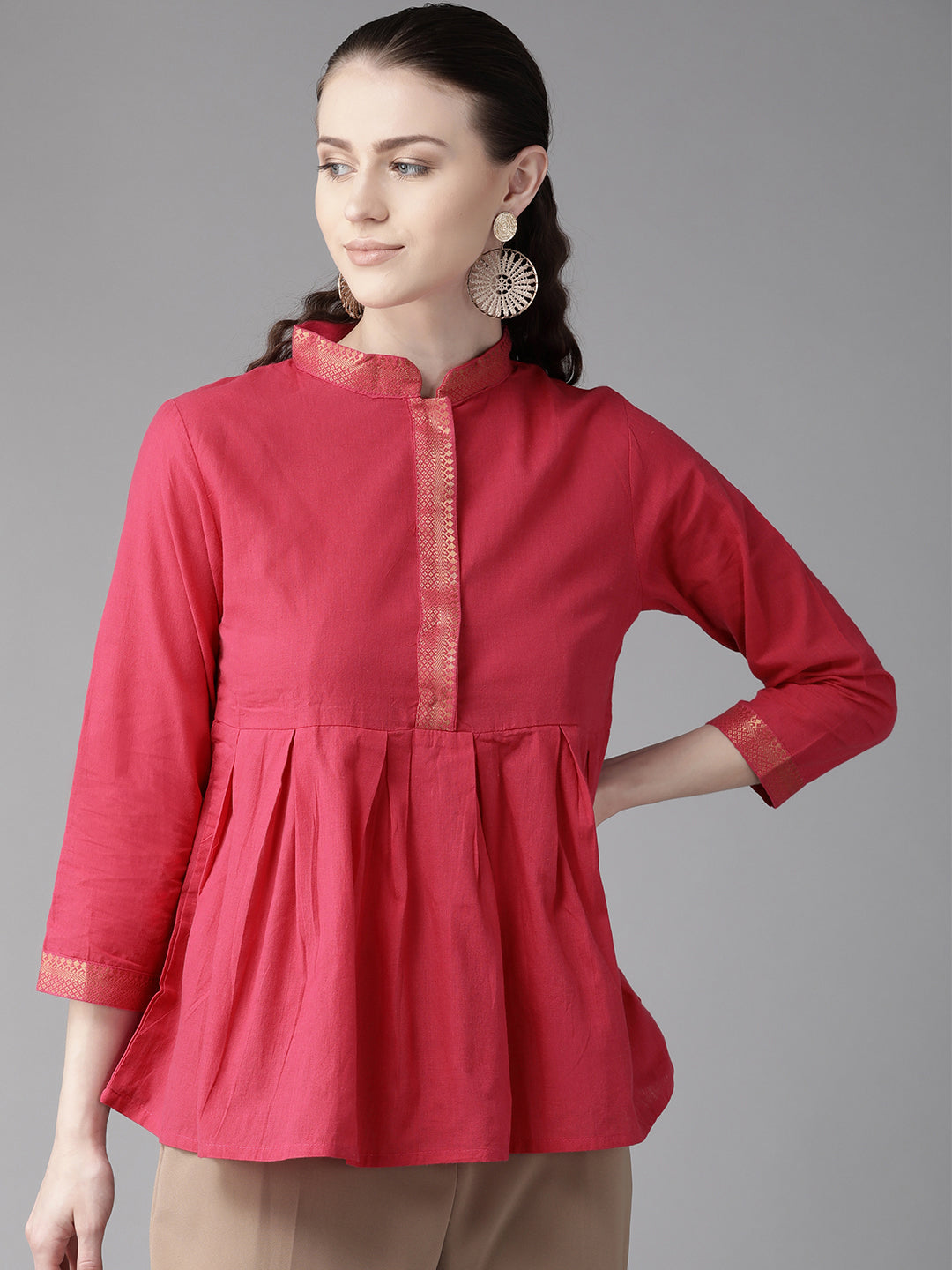 Bhama Couture Pink Solid A-Line Top