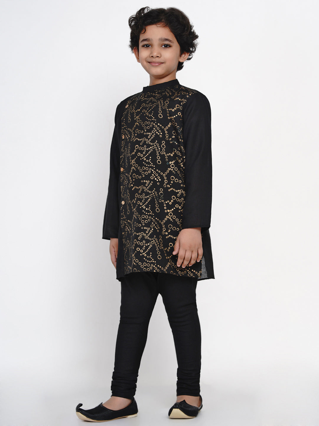 Boys Black Printed Kurta with Pyjamas