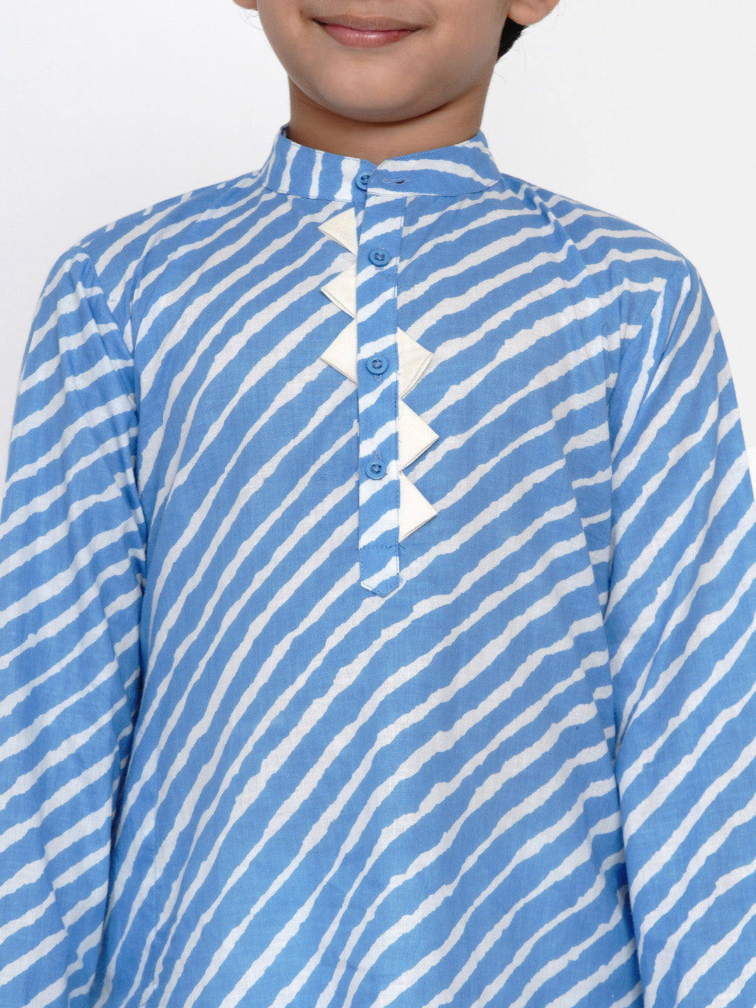 Boys Blue & White Striped Kurti with Pyjamas