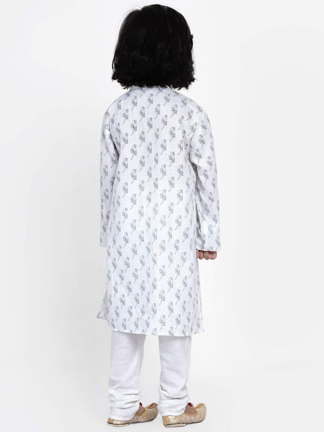 Boys White Printed Angrakha Kurta with Pyjamas