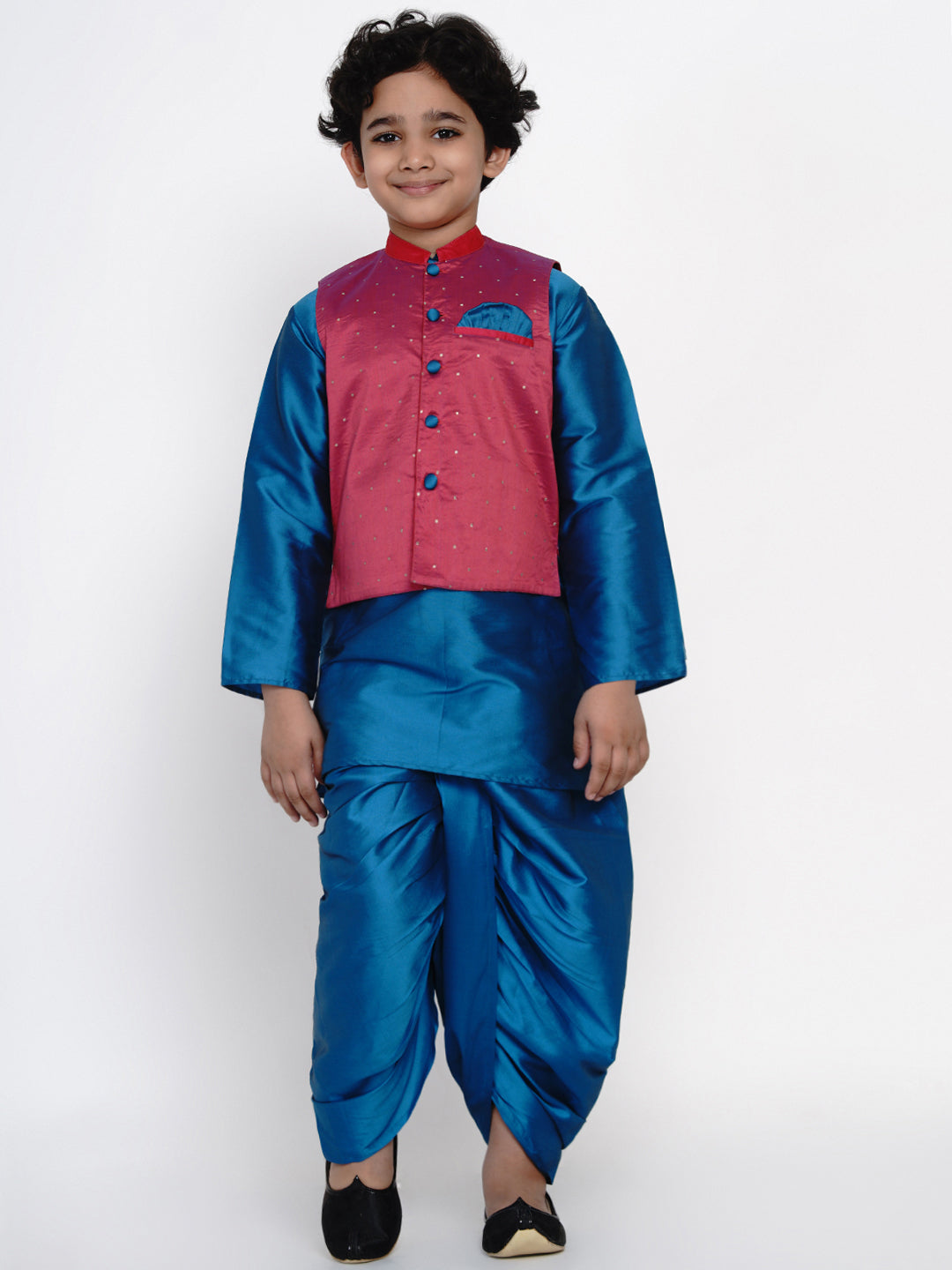 Bittu By Bhama Boys Blue & Pink Solid Kurta with Dhoti Pants