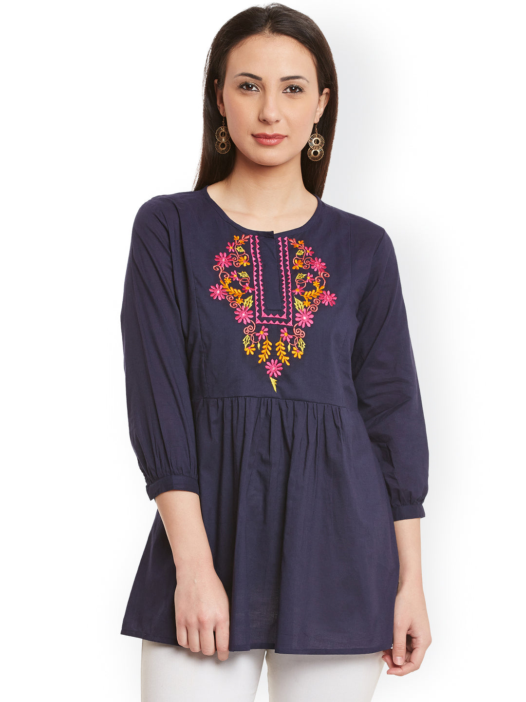 Bhama Couture Navy Blue Embroidered Tunic