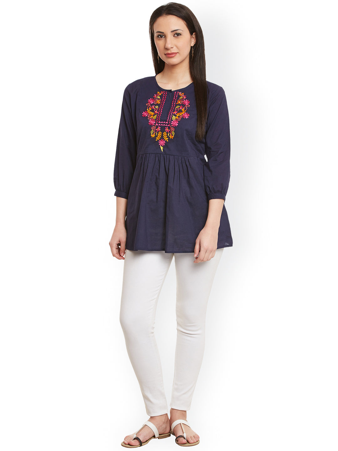 Bhama Couture Navy Blue Embroidered Tunic