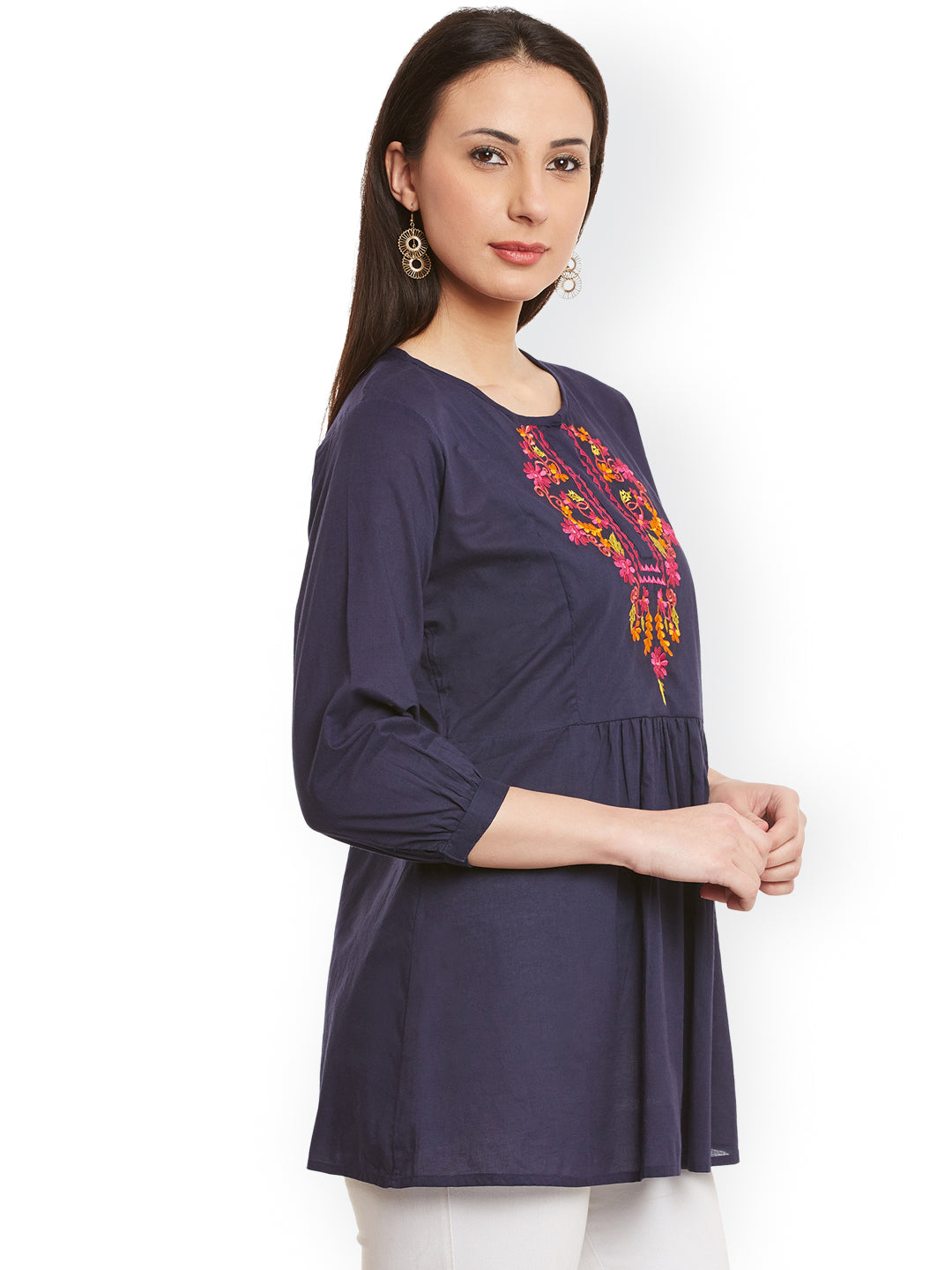 Bhama Couture Navy Blue Embroidered Tunic