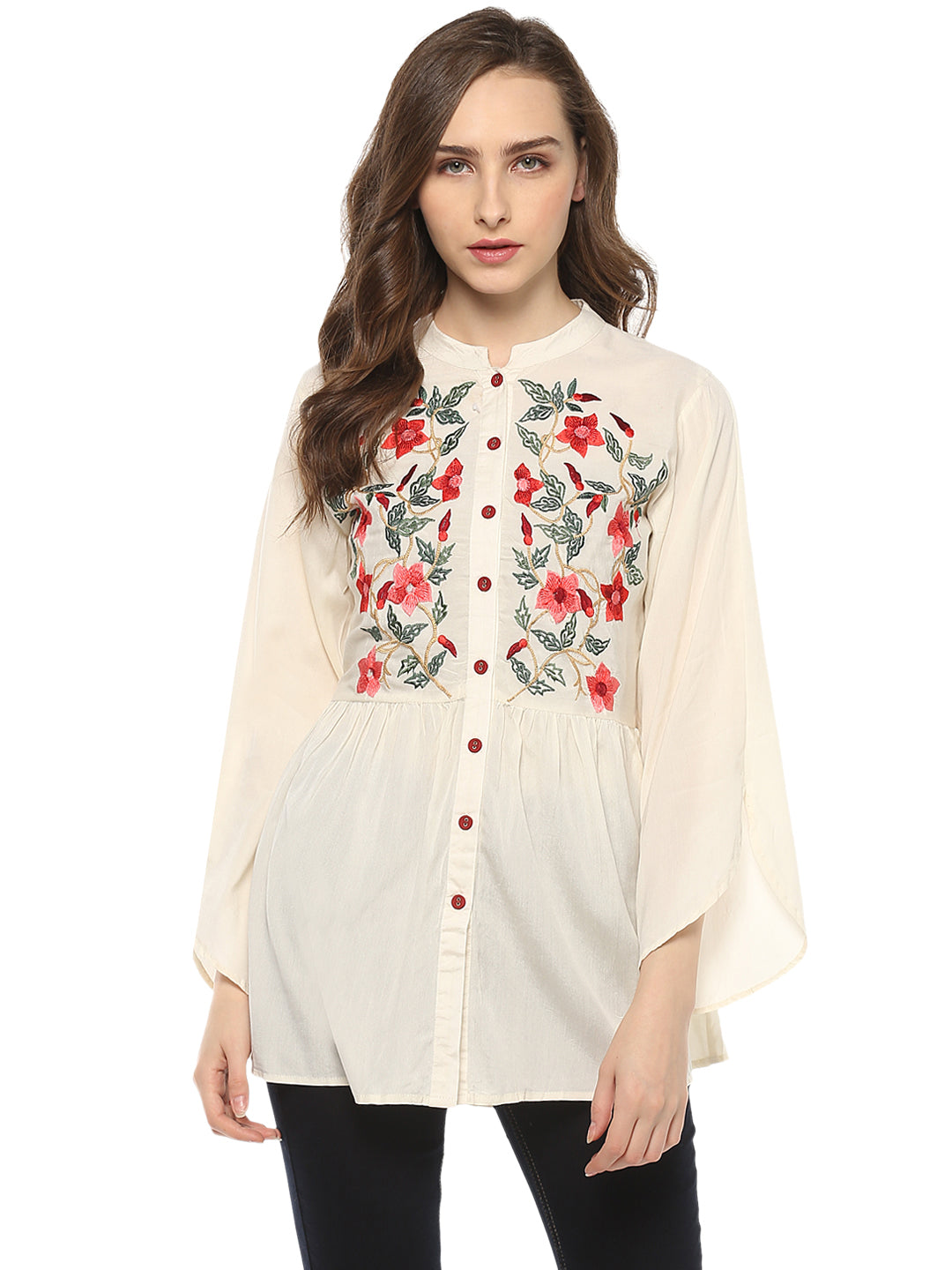 Bhama Couture Off White Embroidered Top