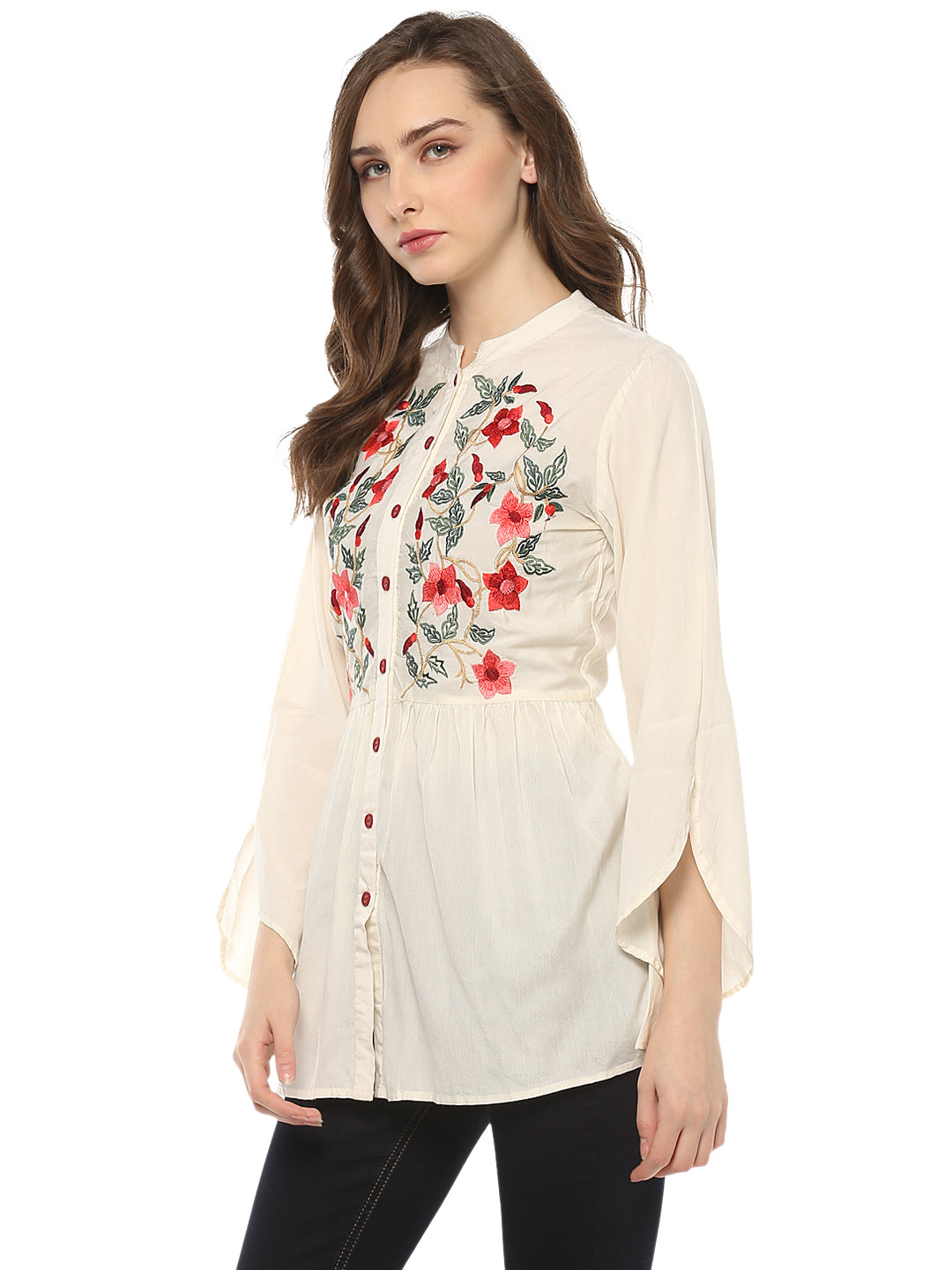 Bhama Couture Off White Embroidered Top
