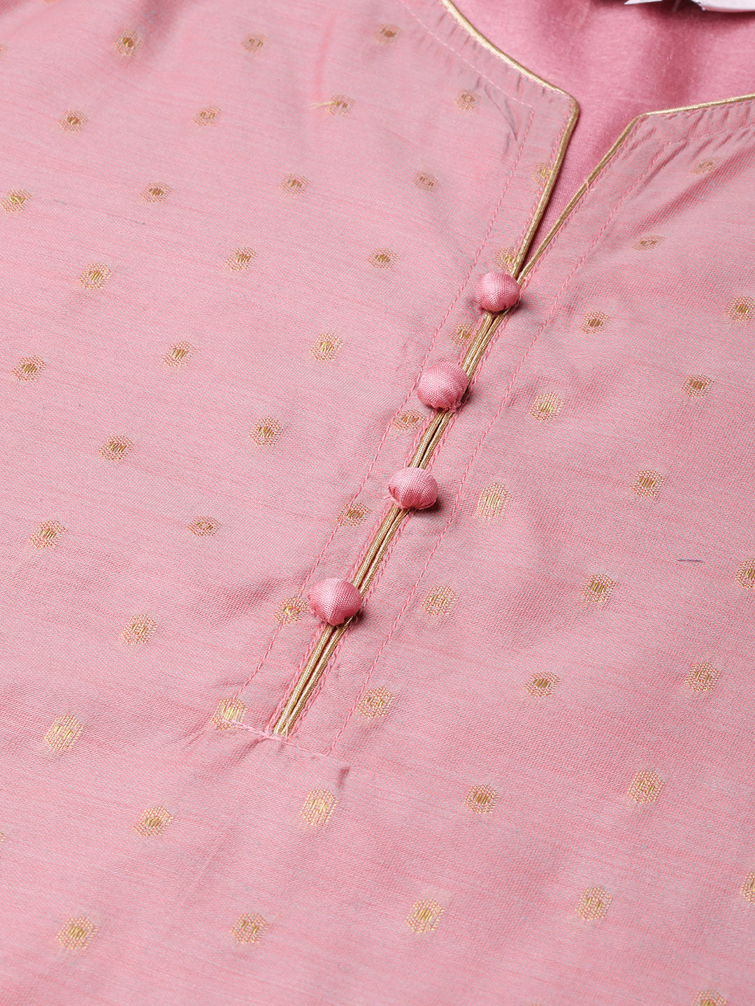 Pink And Golden Self Design Kurta With Sharara