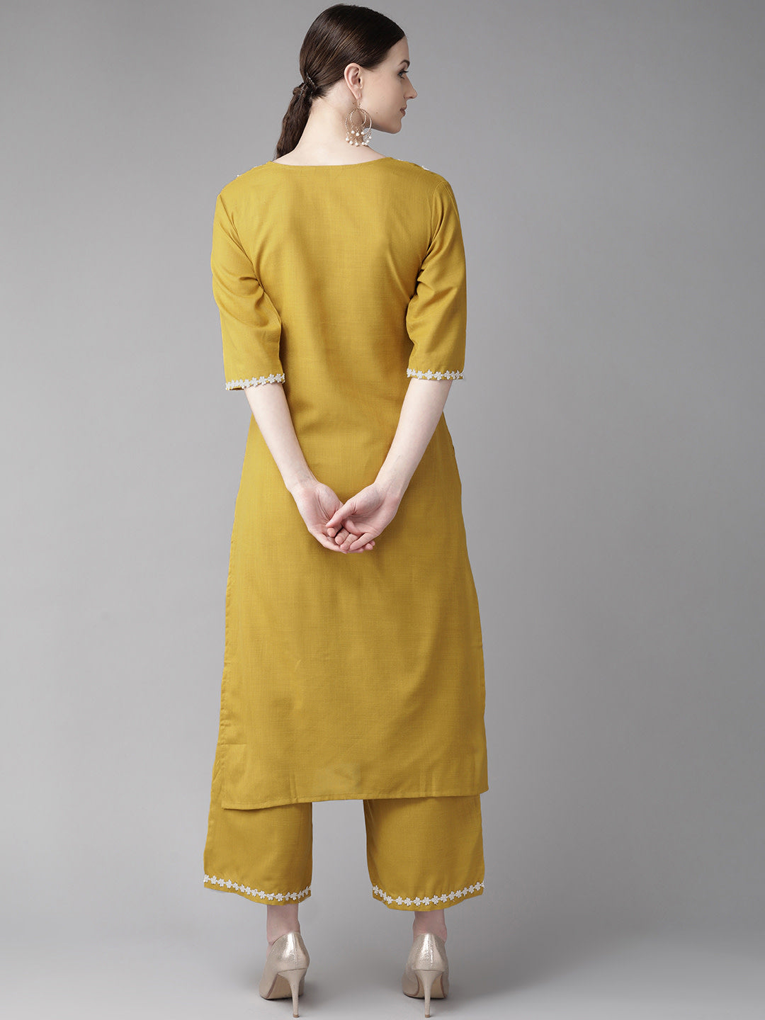 Bhama Couture Mustard Yellow Yoke Design Kurta With Palazzos