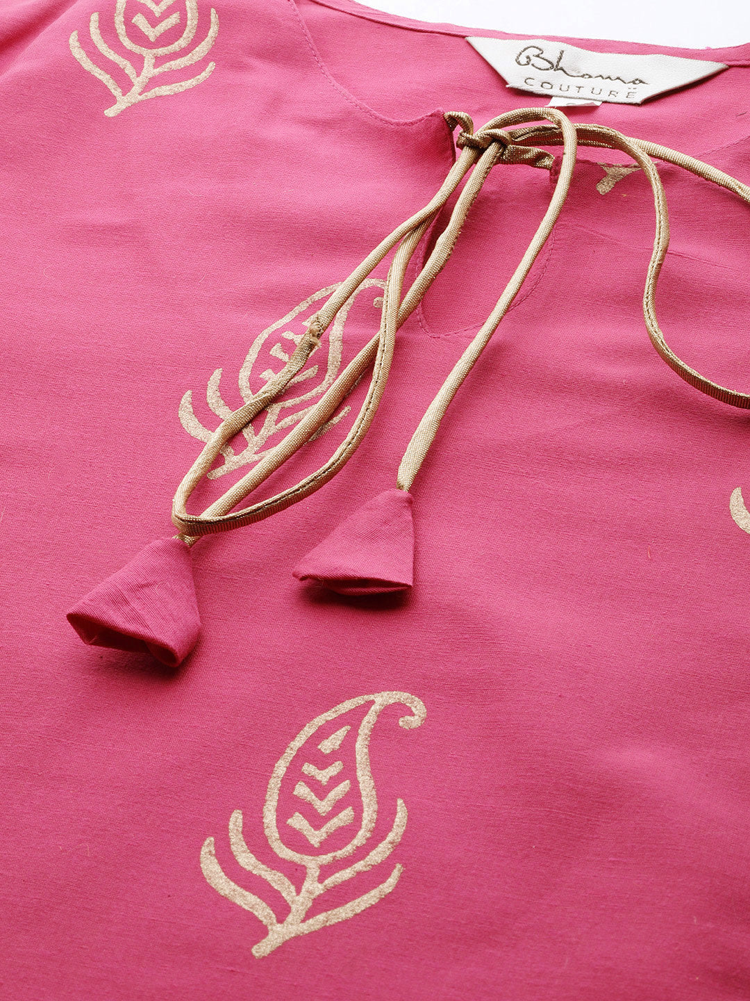 Pink And Golden Block Print Kurta With Palazzos