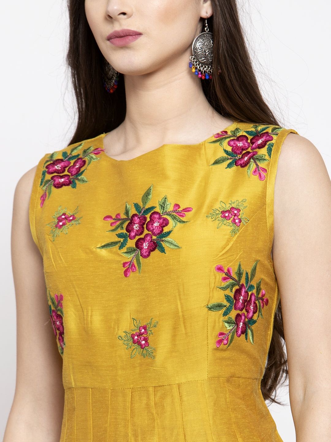 Mustrad Yellow Foral Ethnic Maxi Dress