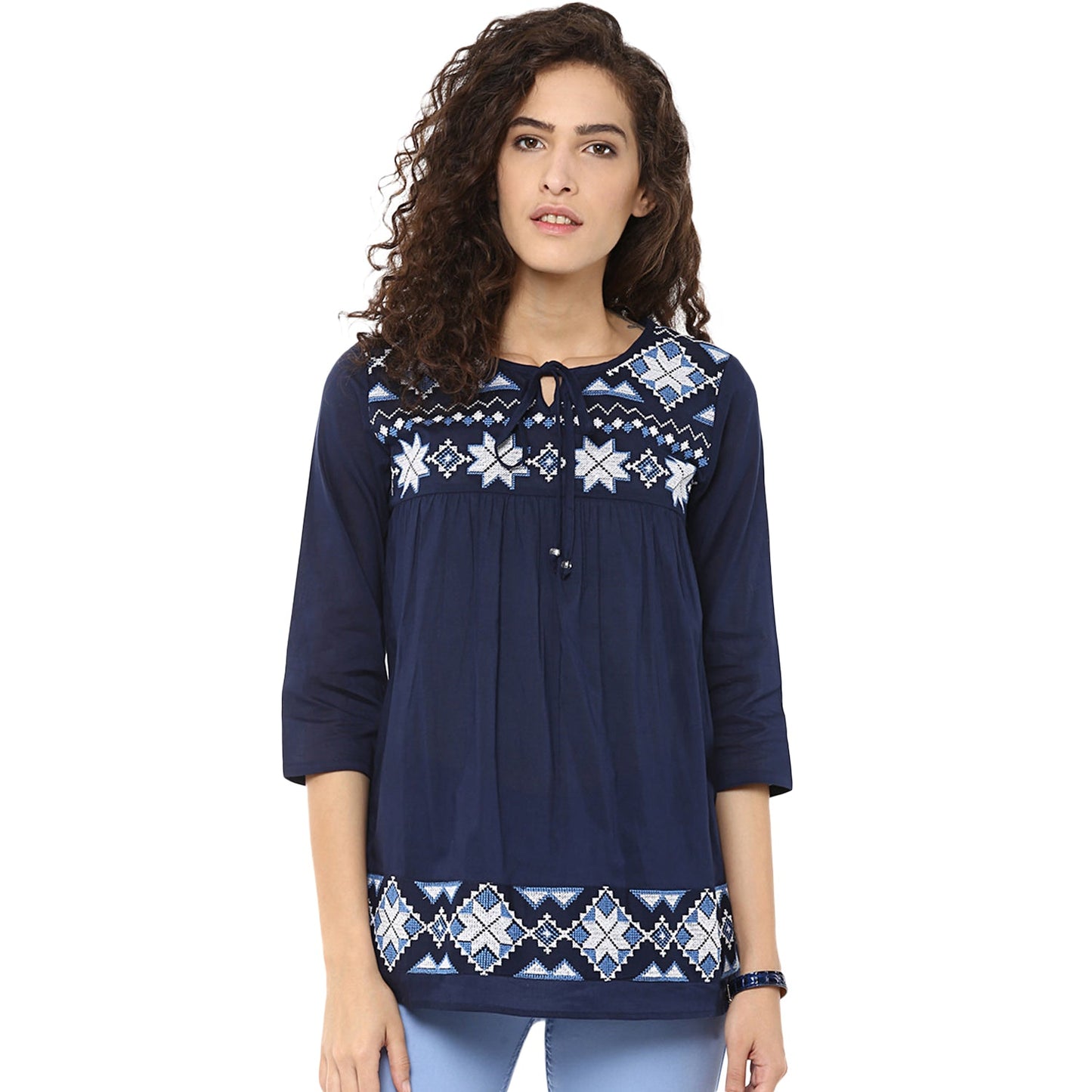 Bhama Couture Navy Blue Embroidered Top