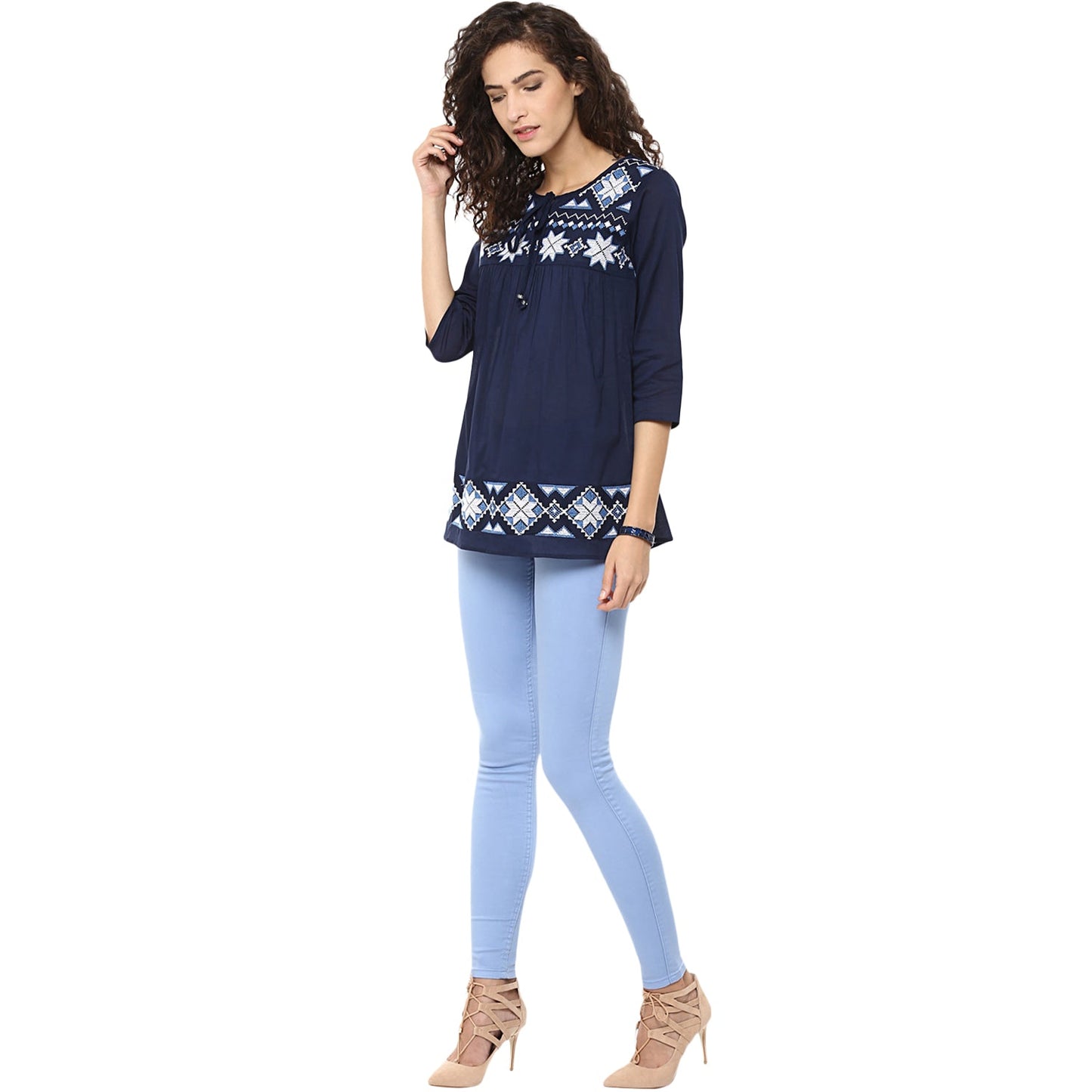 Bhama Couture Navy Blue Embroidered Top