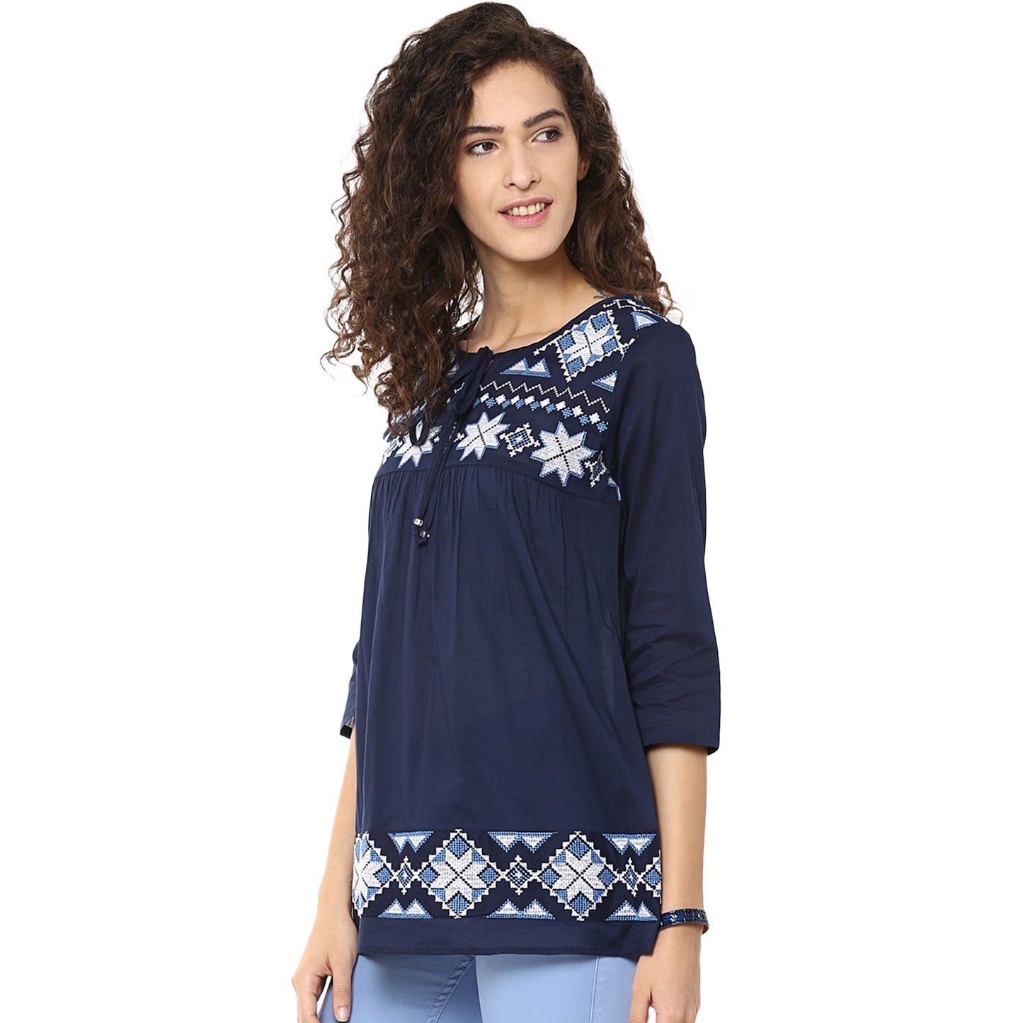 Bhama Couture Navy Blue Embroidered Top