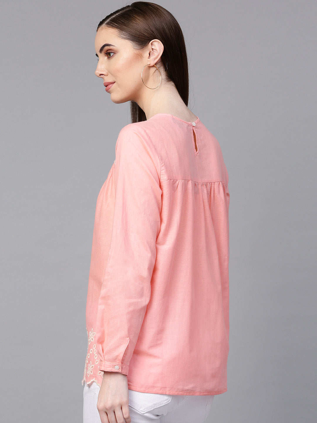 Bhama Couture Women Pink Embroidered Detail Pure Cotton Top