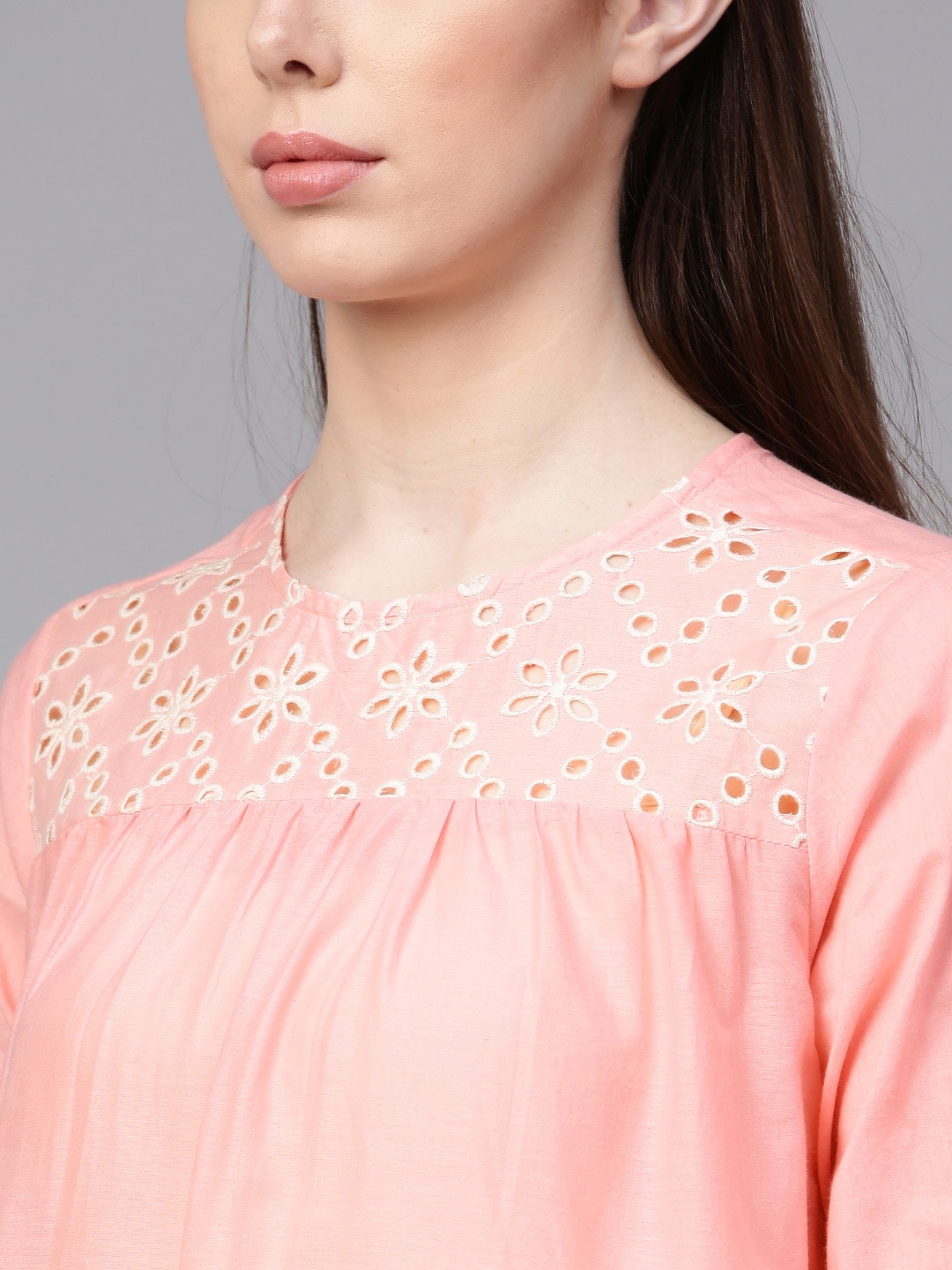 Bhama Couture Women Pink Embroidered Detail Pure Cotton Top