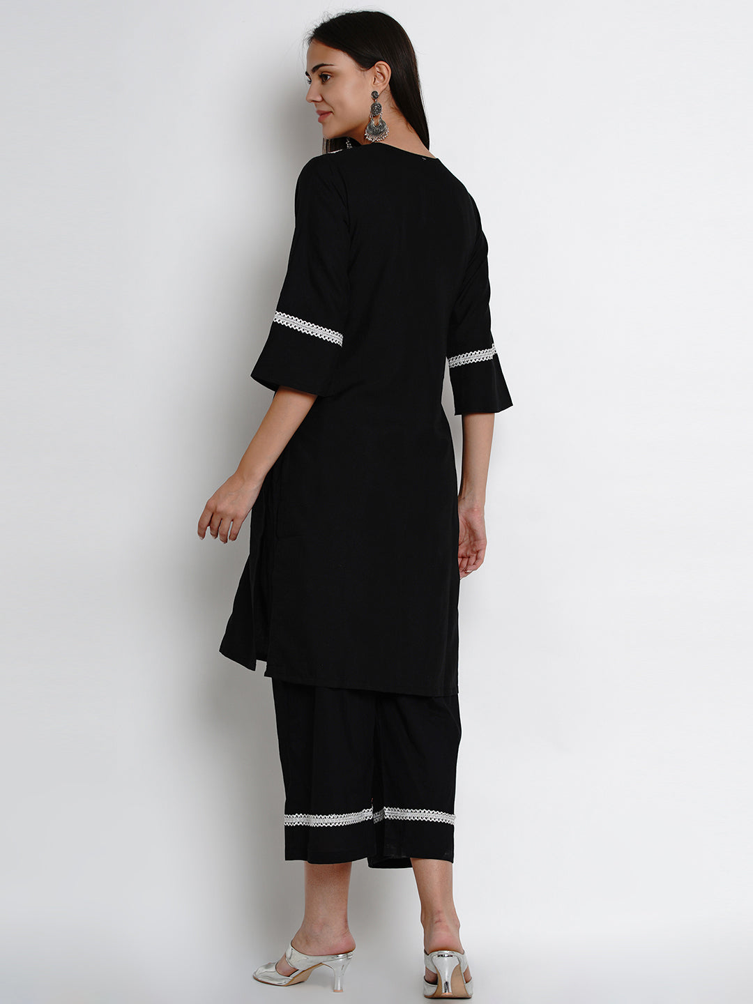 Black Embroidered Kurta With Palazzos