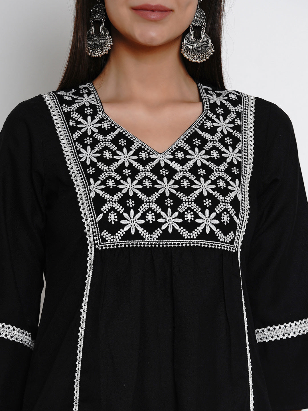 Black Embroidered Kurta With Palazzos