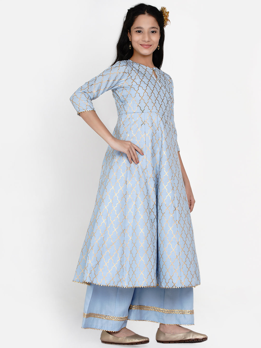 Bitiya By Bhama Girls Blue Printed Regular Kurta With Palazzos
