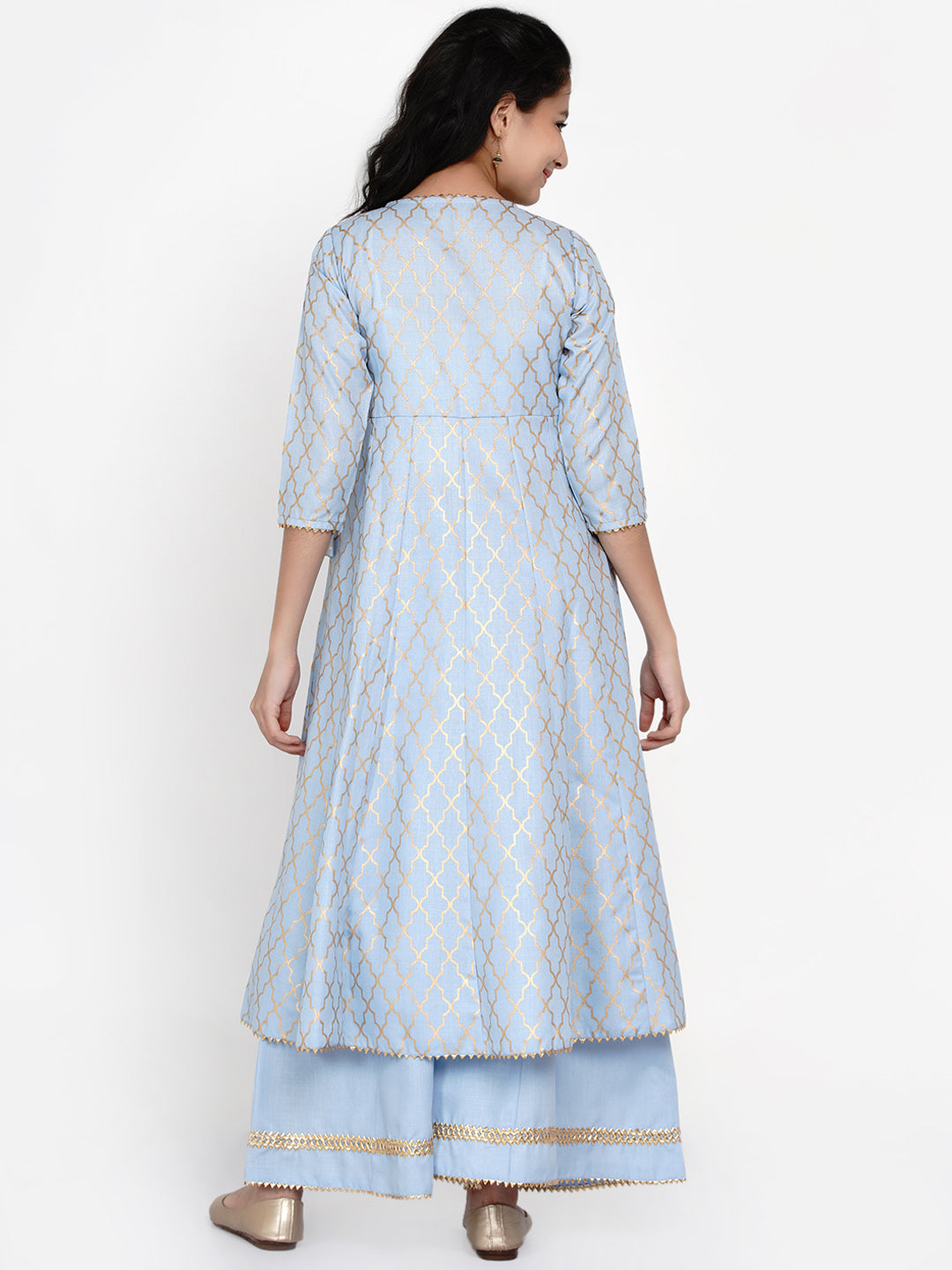 Bitiya By Bhama Girls Blue Printed Regular Kurta With Palazzos