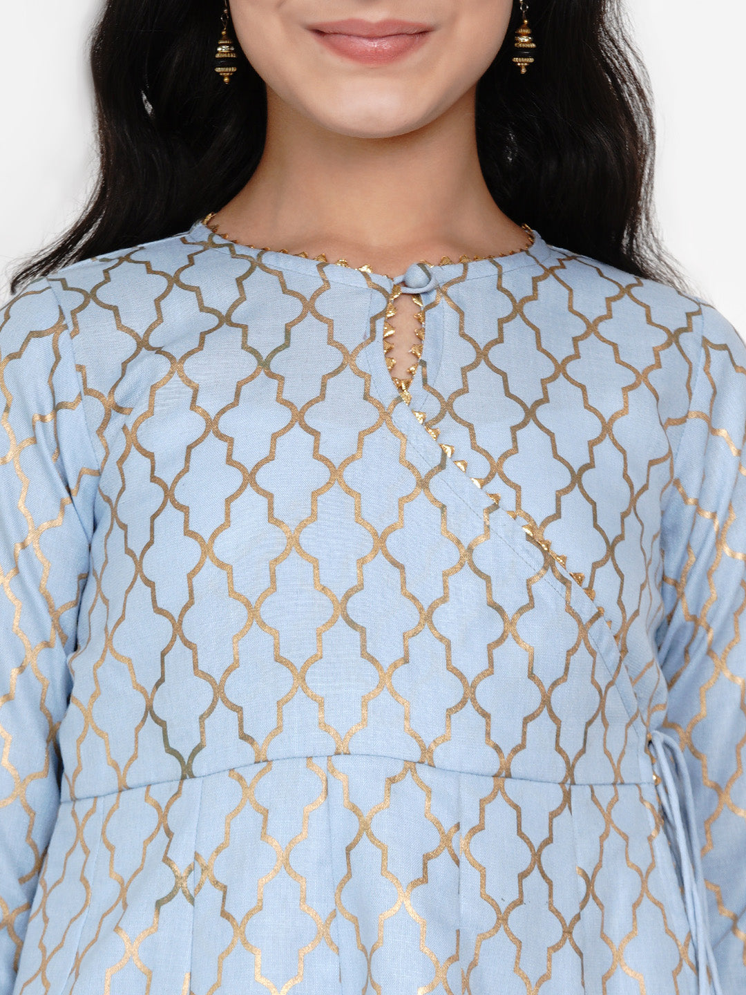 Bitiya By Bhama Girls Blue Printed Regular Kurta With Palazzos