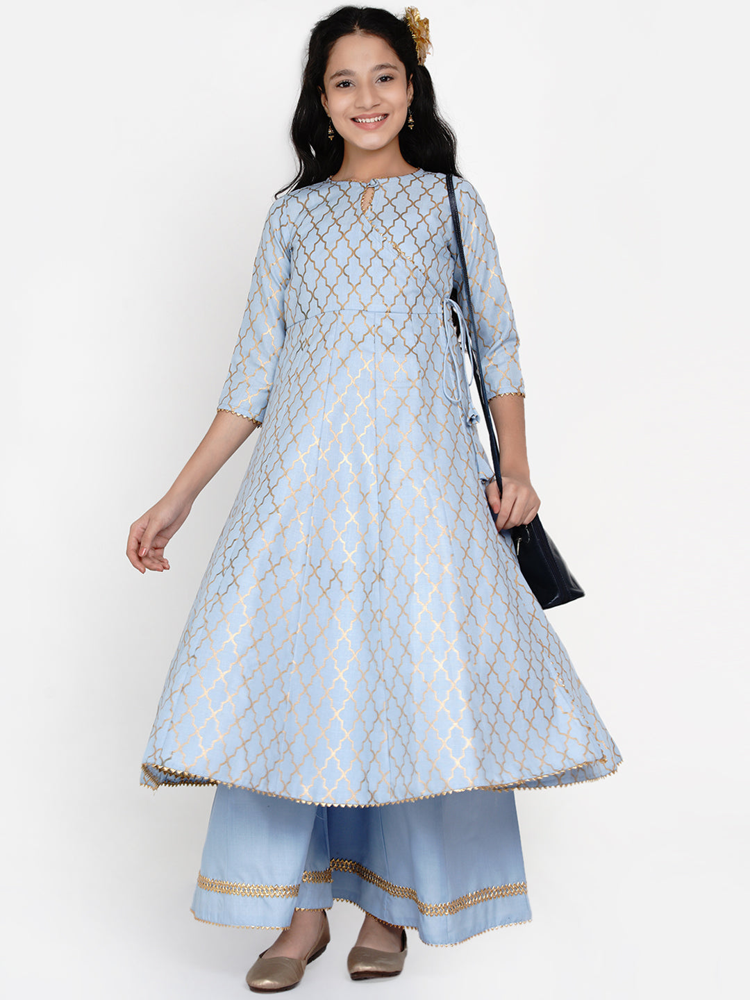 Bitiya By Bhama Girls Blue Printed Regular Kurta With Palazzos