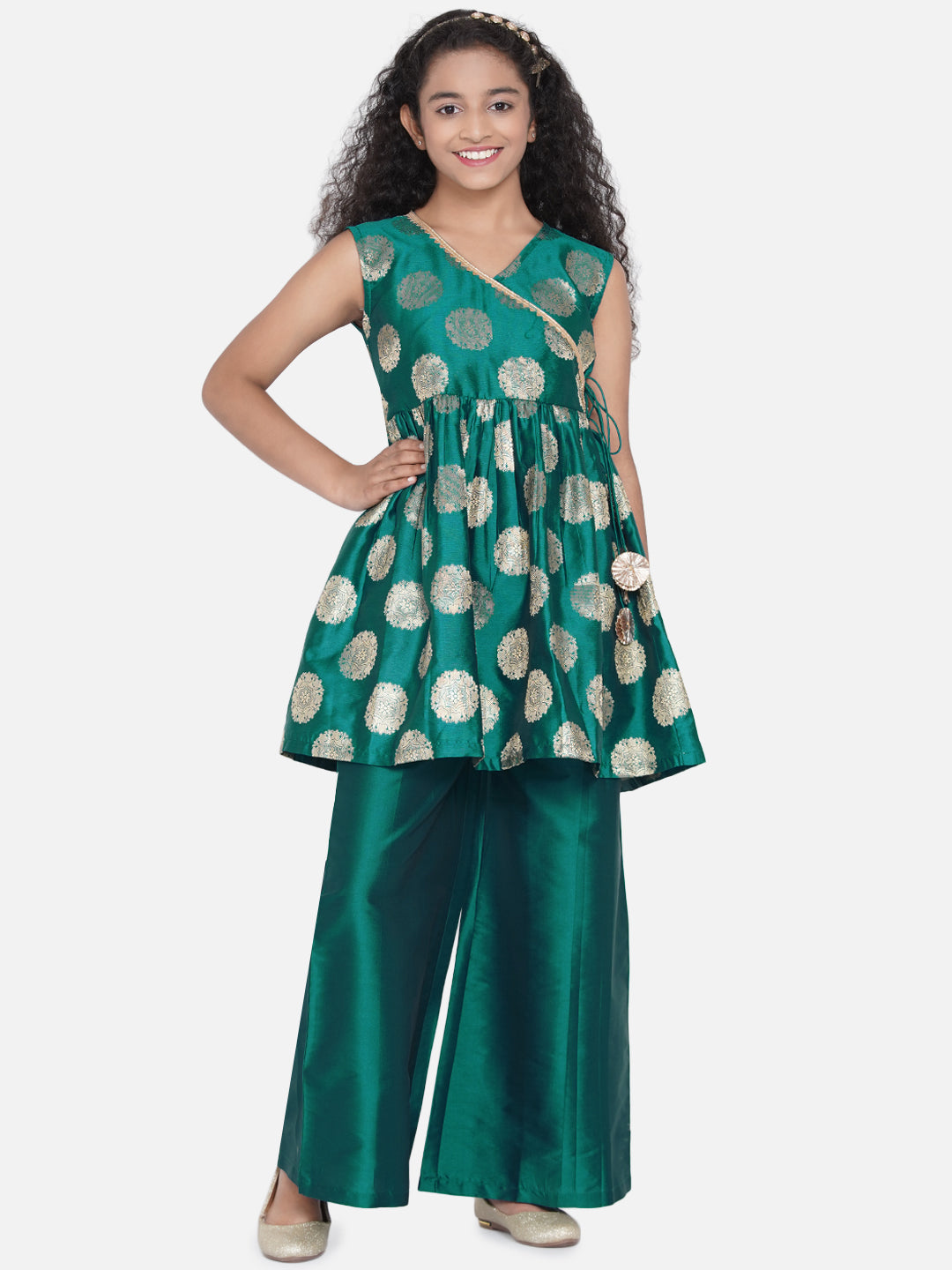 Bitiya By Bhama Green Self Design Kurta With Palazzo