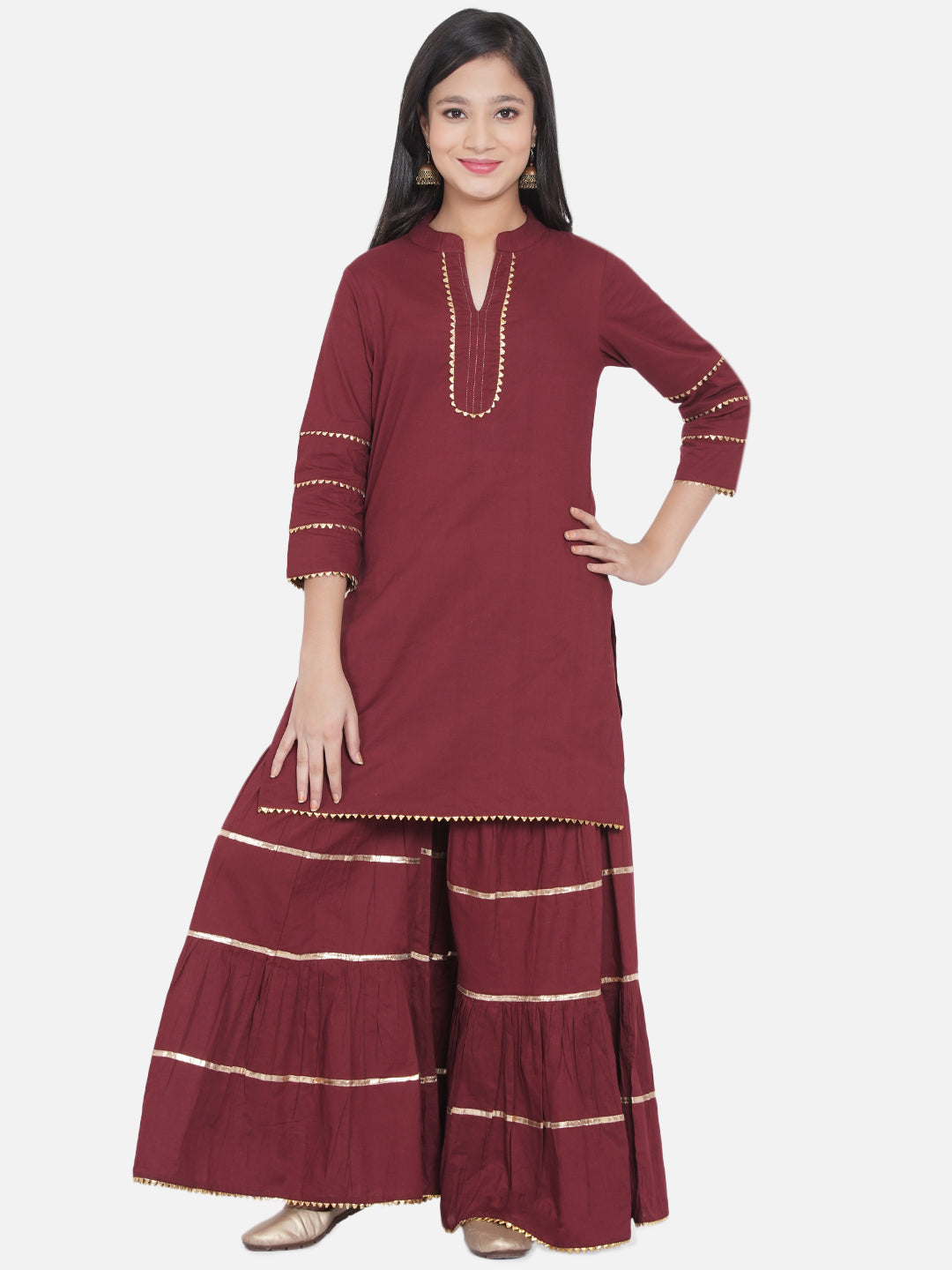 Bitiya By Bhama Girls Maroon Kurta With Sharara