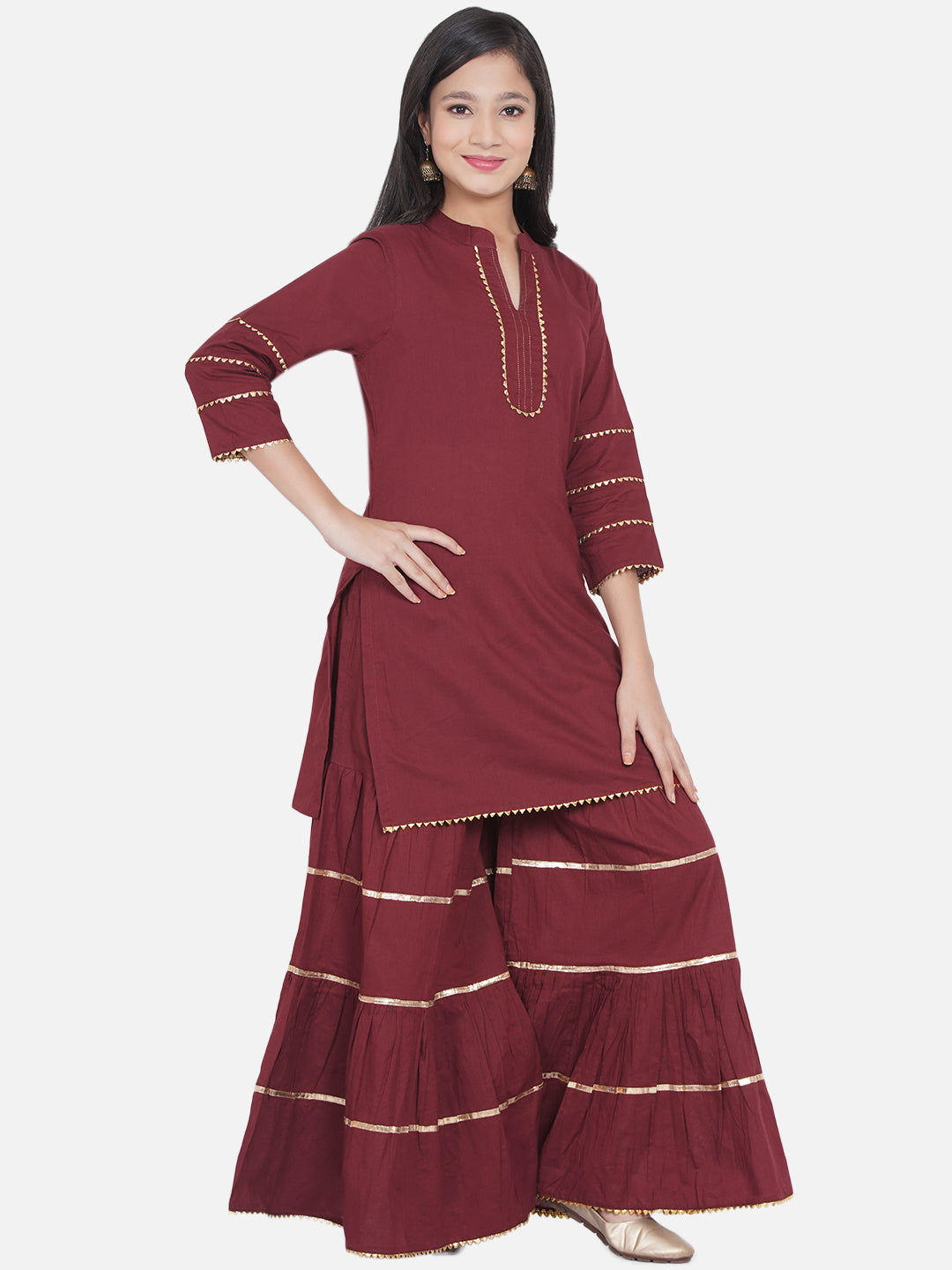 Bitiya By Bhama Girls Maroon Kurta With Sharara