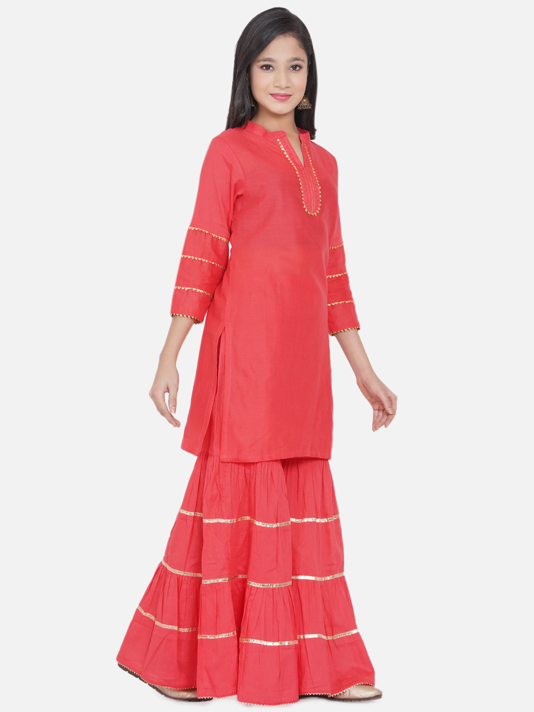 Bitiya By Bhama Girls Pink Gotta Patti Kurti With Sharara