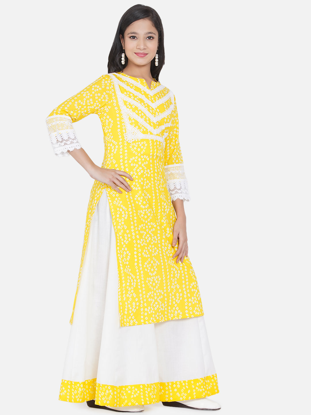 Bitiya By Bhama Girls Yellow & White Ethnic Motifs Printed Kurta With Sharara