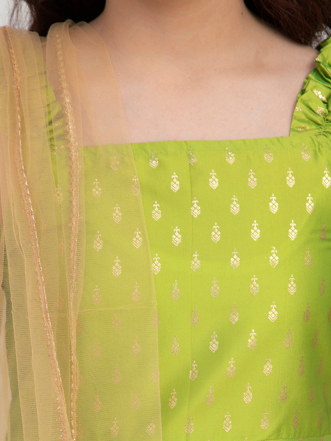 Bitiya By Bhama Girls Green-Printed Kurta And Dhoti Pants With Dupatta