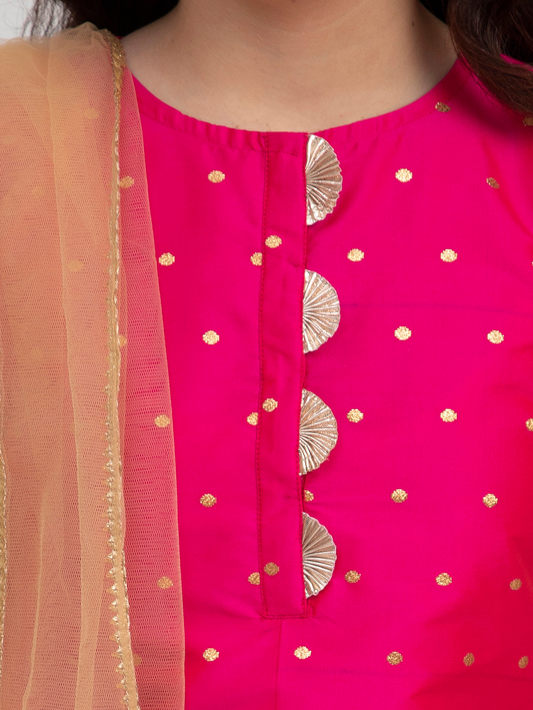 Bitiya By Bhama Girls Pink And White Printed Kurta And Sharara With Dupatta