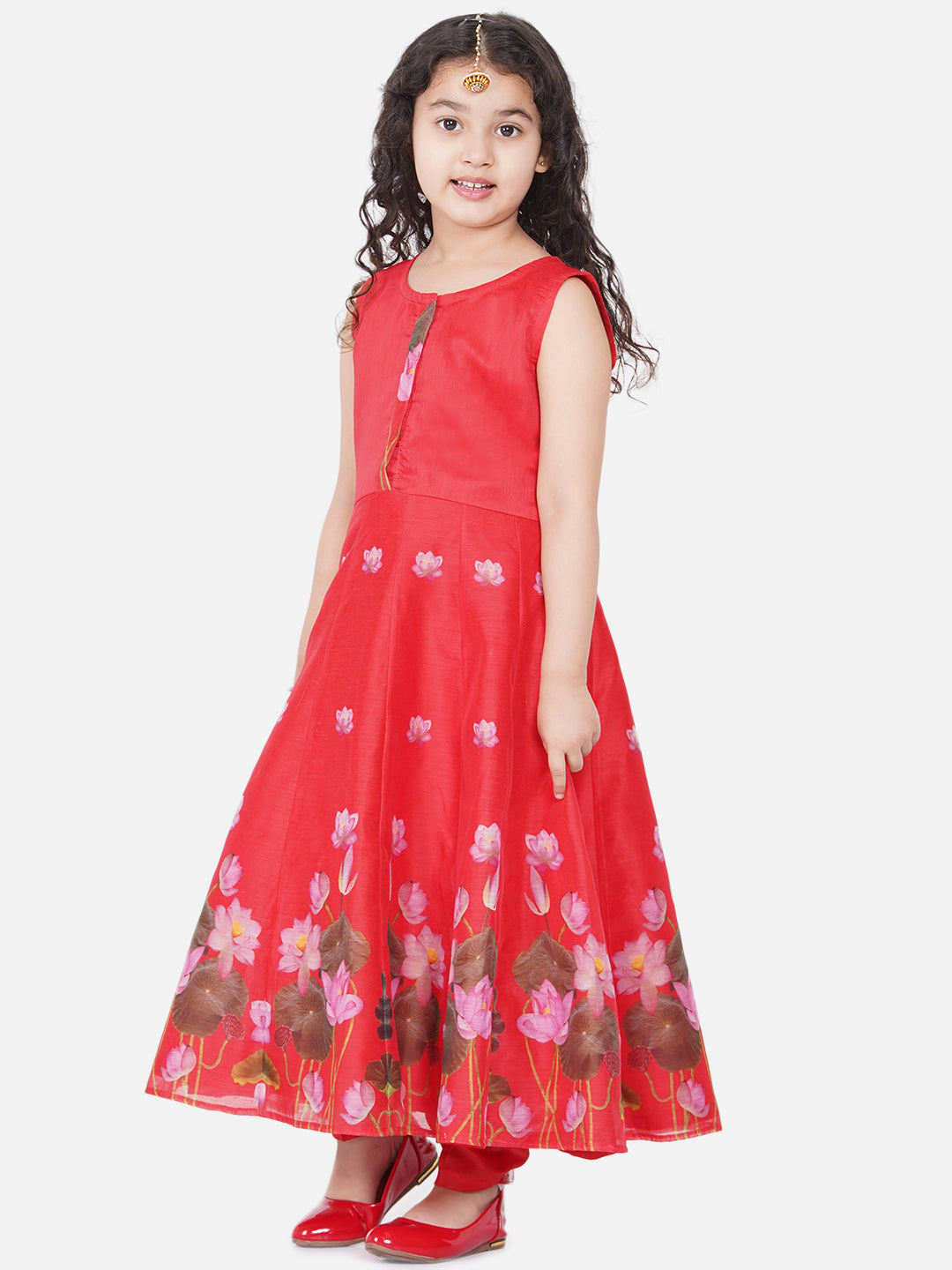 Bitiya By Bhama Girls Red-Printed Kurta And Trouser With Dupatta