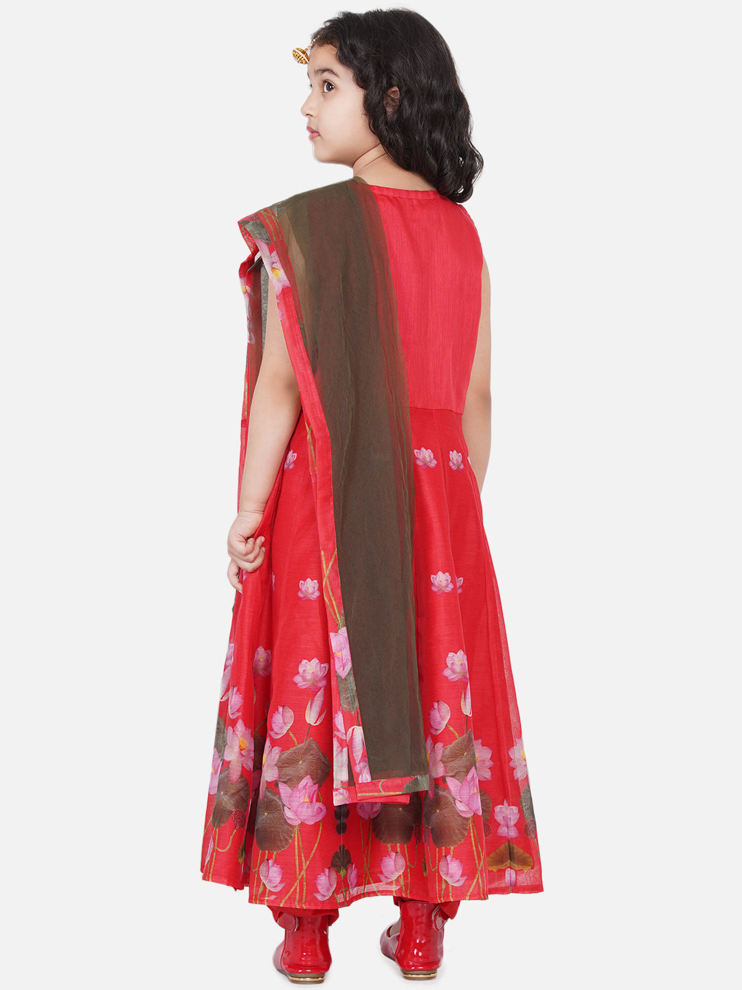 Bitiya By Bhama Girls Red-Printed Kurta And Trouser With Dupatta