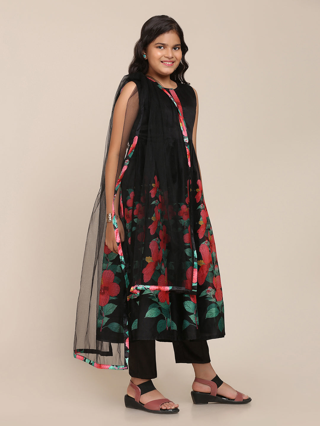 Bitiya By Bhama Black Digital Print Anarkali With Pant With Dupatta