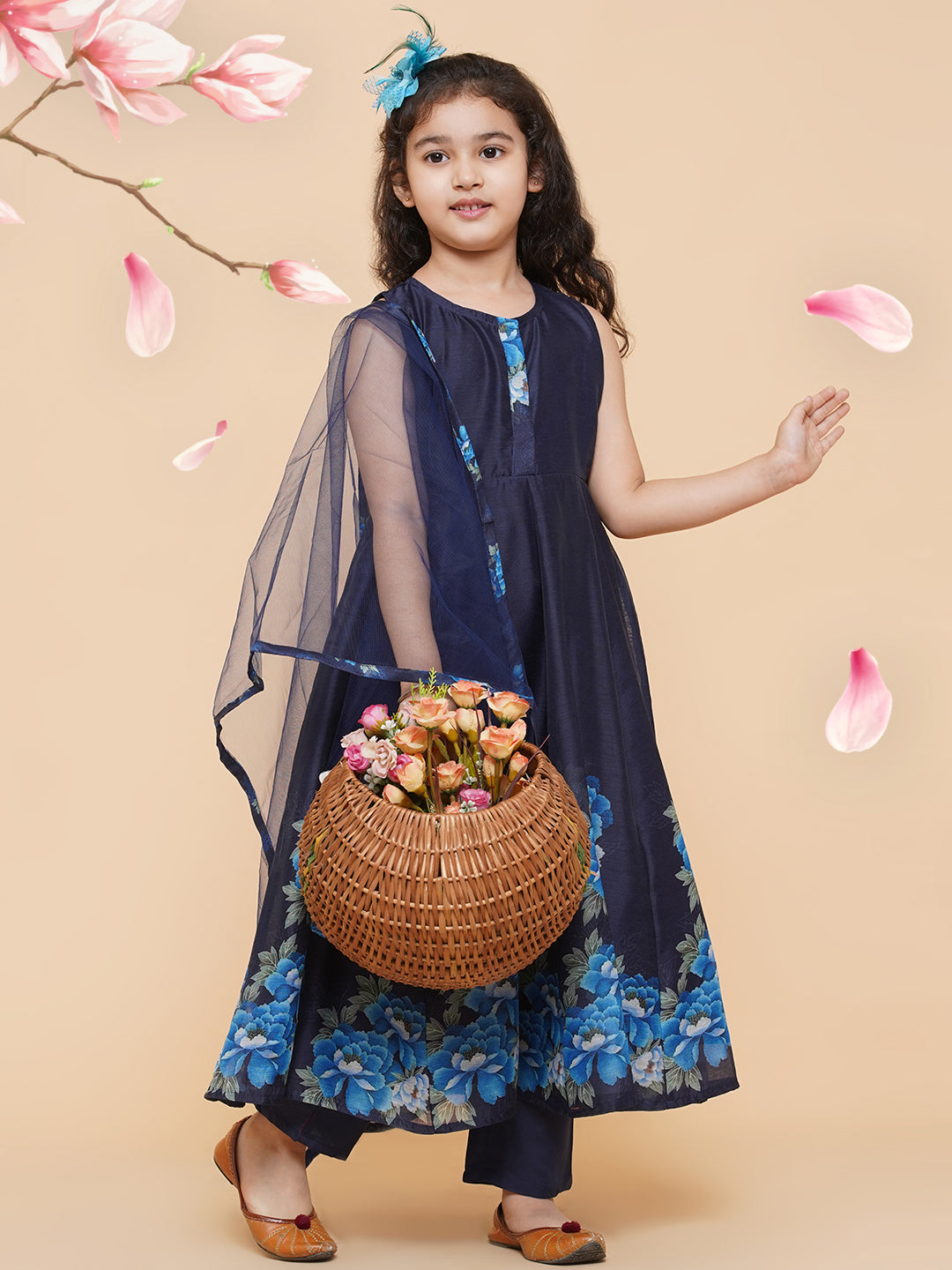 Bitiya By Bhama Navy Blue Digital Print Anarkali With Pant With Dupatta