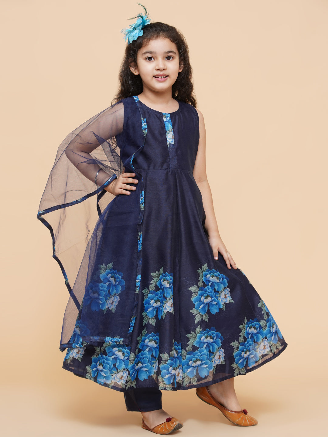Bitiya By Bhama Navy Blue Digital Print Anarkali With Pant With Dupatta