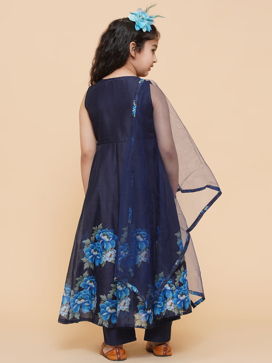 Bitiya By Bhama Navy Blue Digital Print Anarkali With Pant With Dupatta