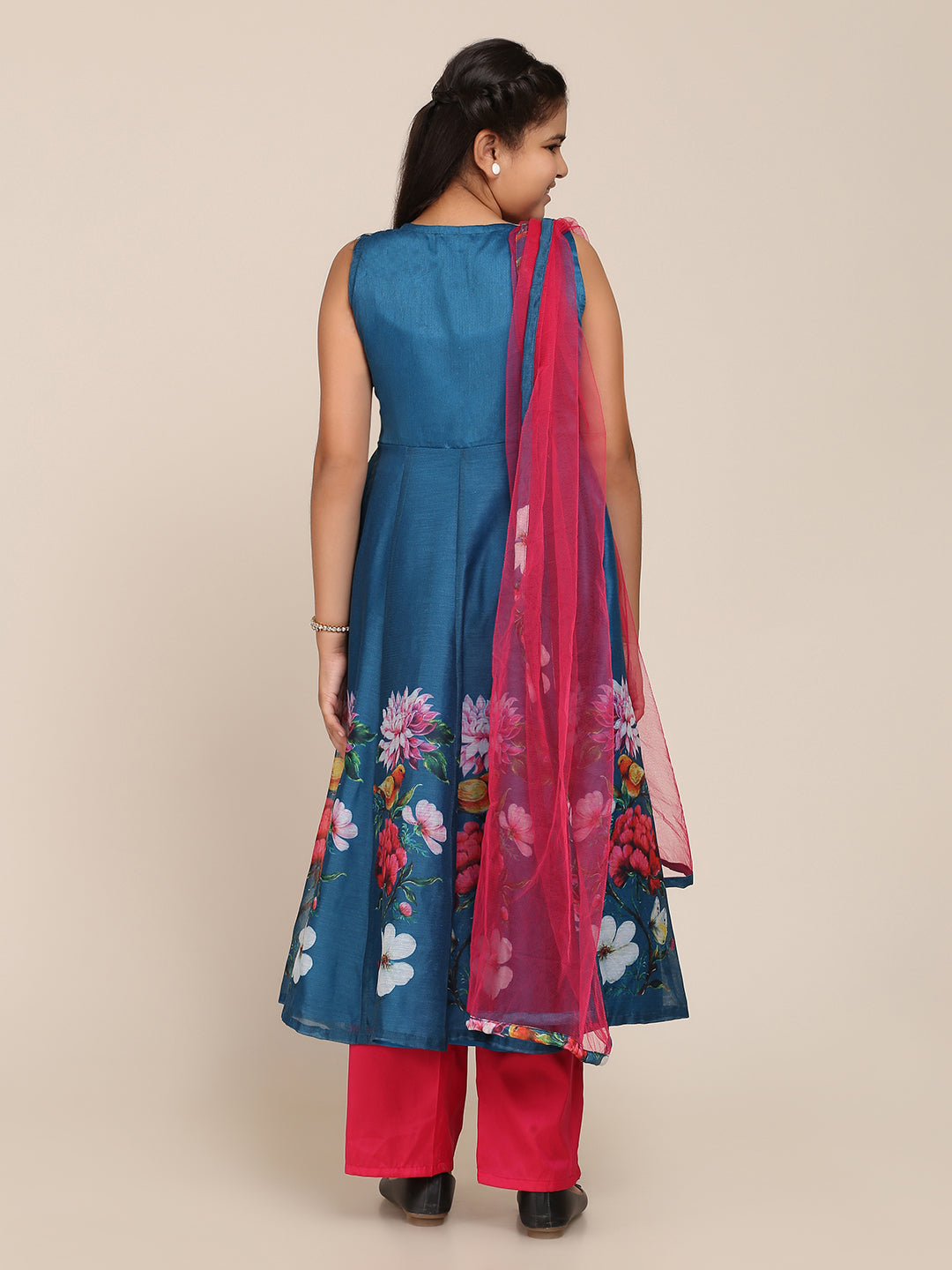 Bitiya By Bhama Blue Digital Print Anarkali With Pant With Dupatta