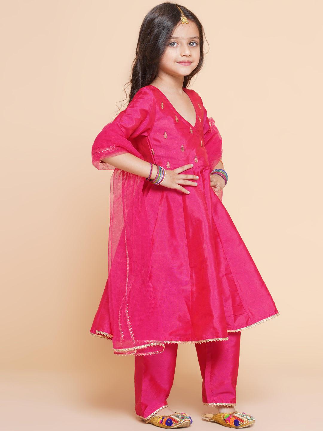 Bitiya By Bhama Girls Blue Embroidered Kurta With Trousers & With Dupatta