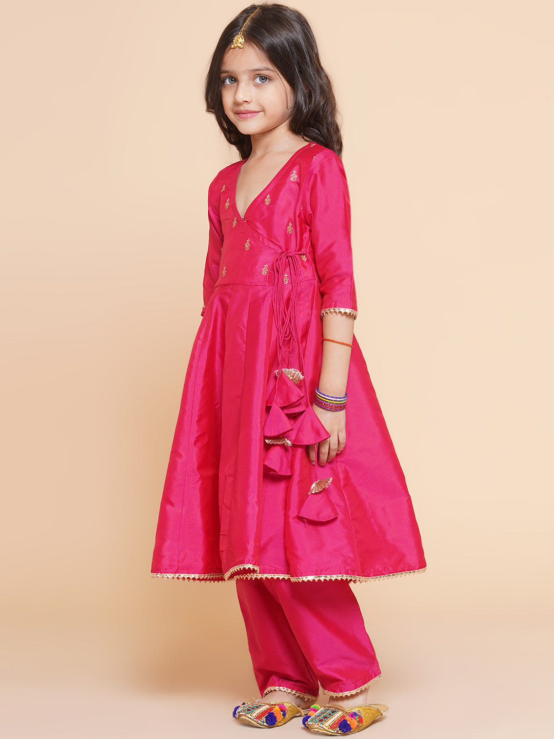 Bitiya By Bhama Girls Blue Embroidered Kurta With Trousers & With Dupatta