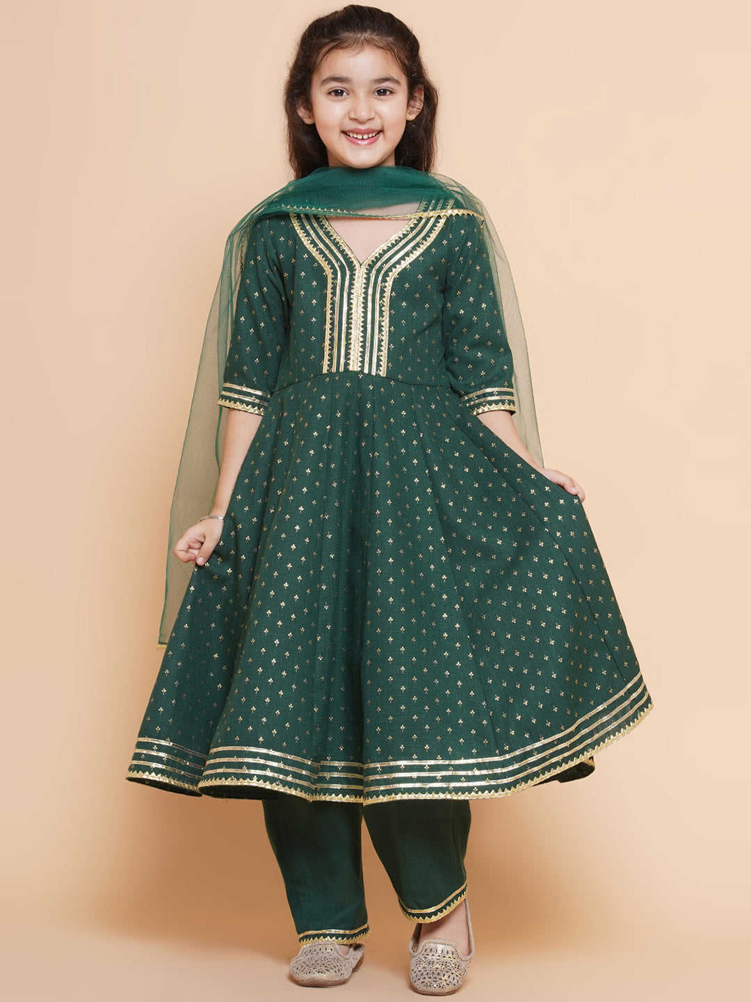 Bitiya by Bhama Girls Ethnic Motifs Printed Kurta & Trousers With Dupatta