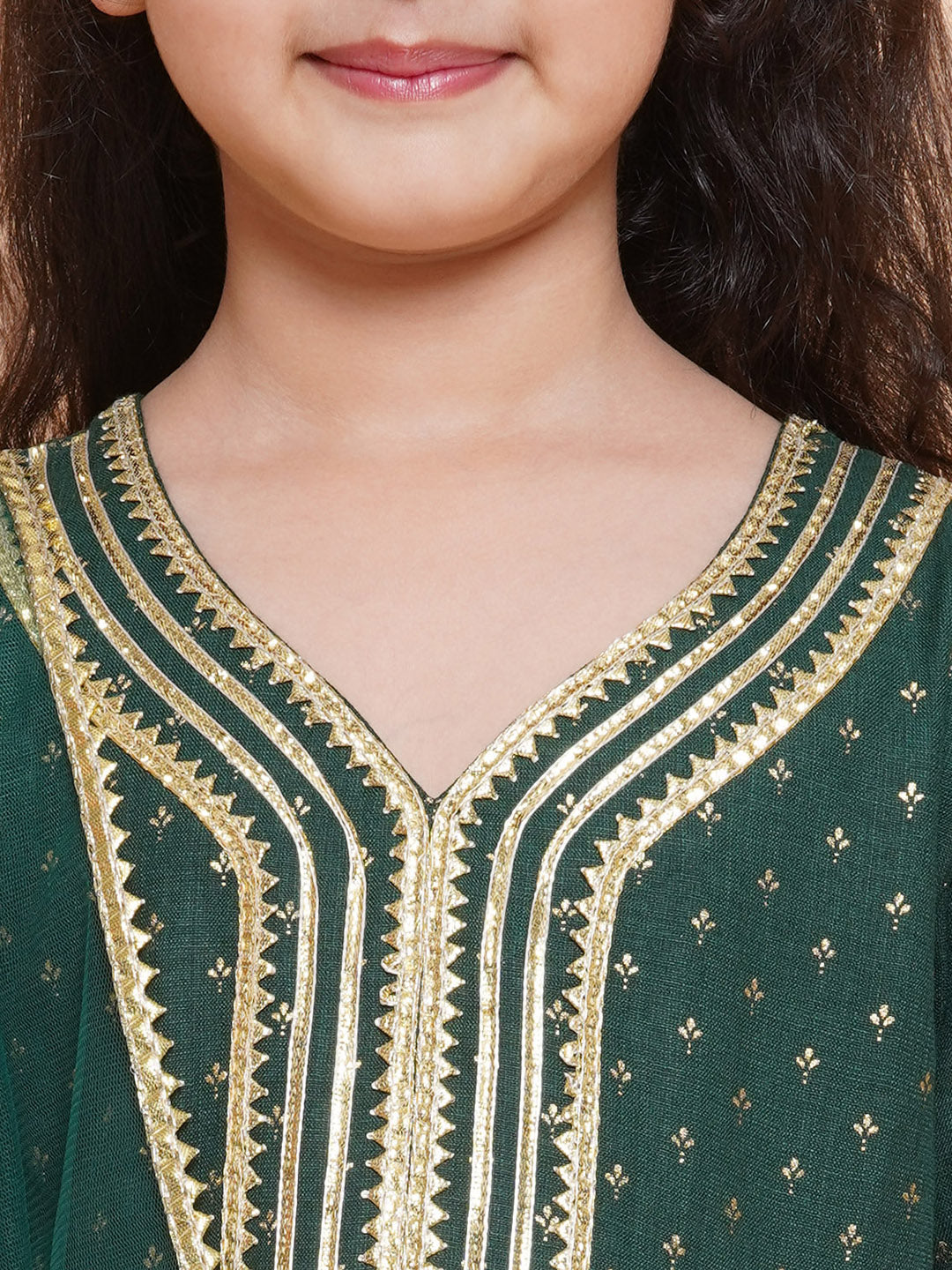 Bitiya by Bhama Girls Ethnic Motifs Printed Kurta & Trousers With Dupatta