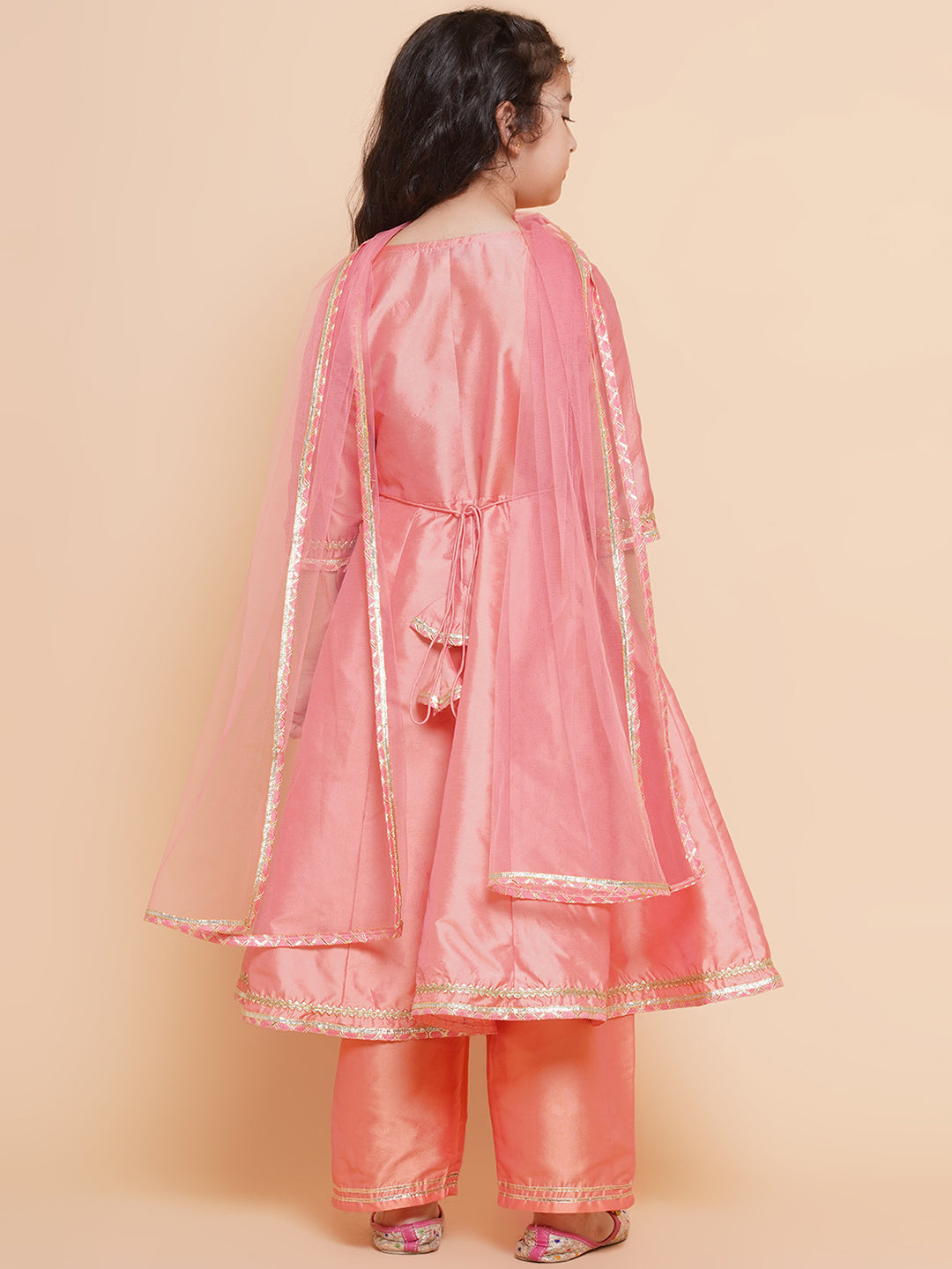 Bitiya by Bhama Girls Embroidered Angrakha Kurta with Trousers & Dupatta