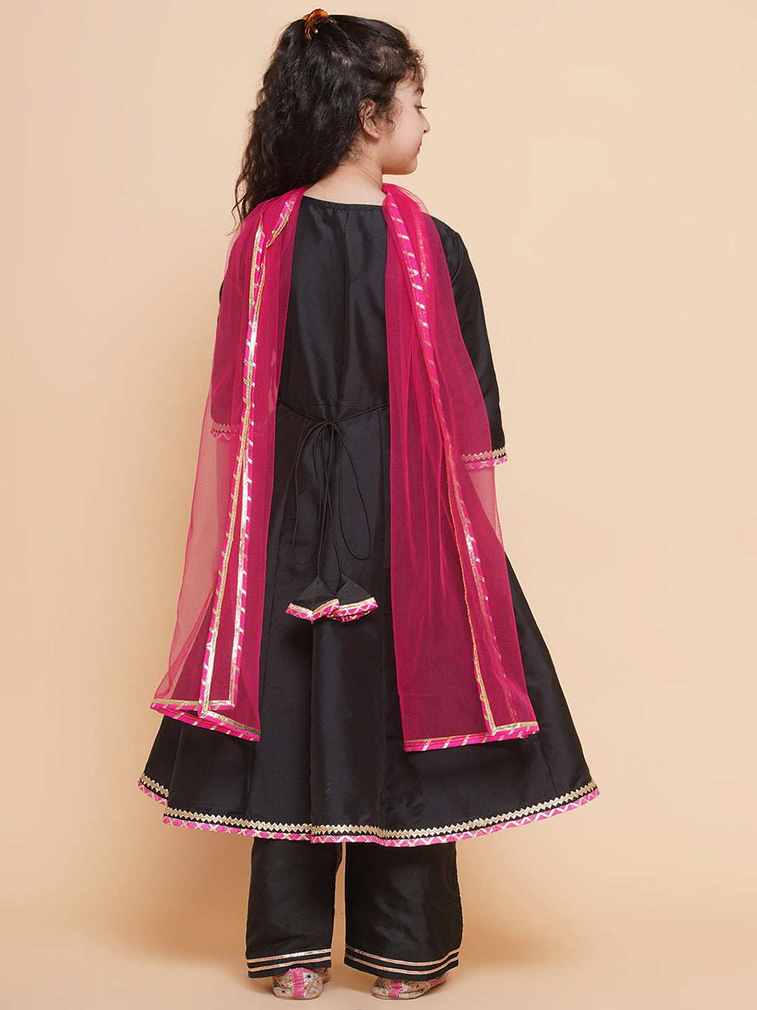Bitiya by Bhama Girls Embroidered Angrakha Kurta with Trousers & Dupatta